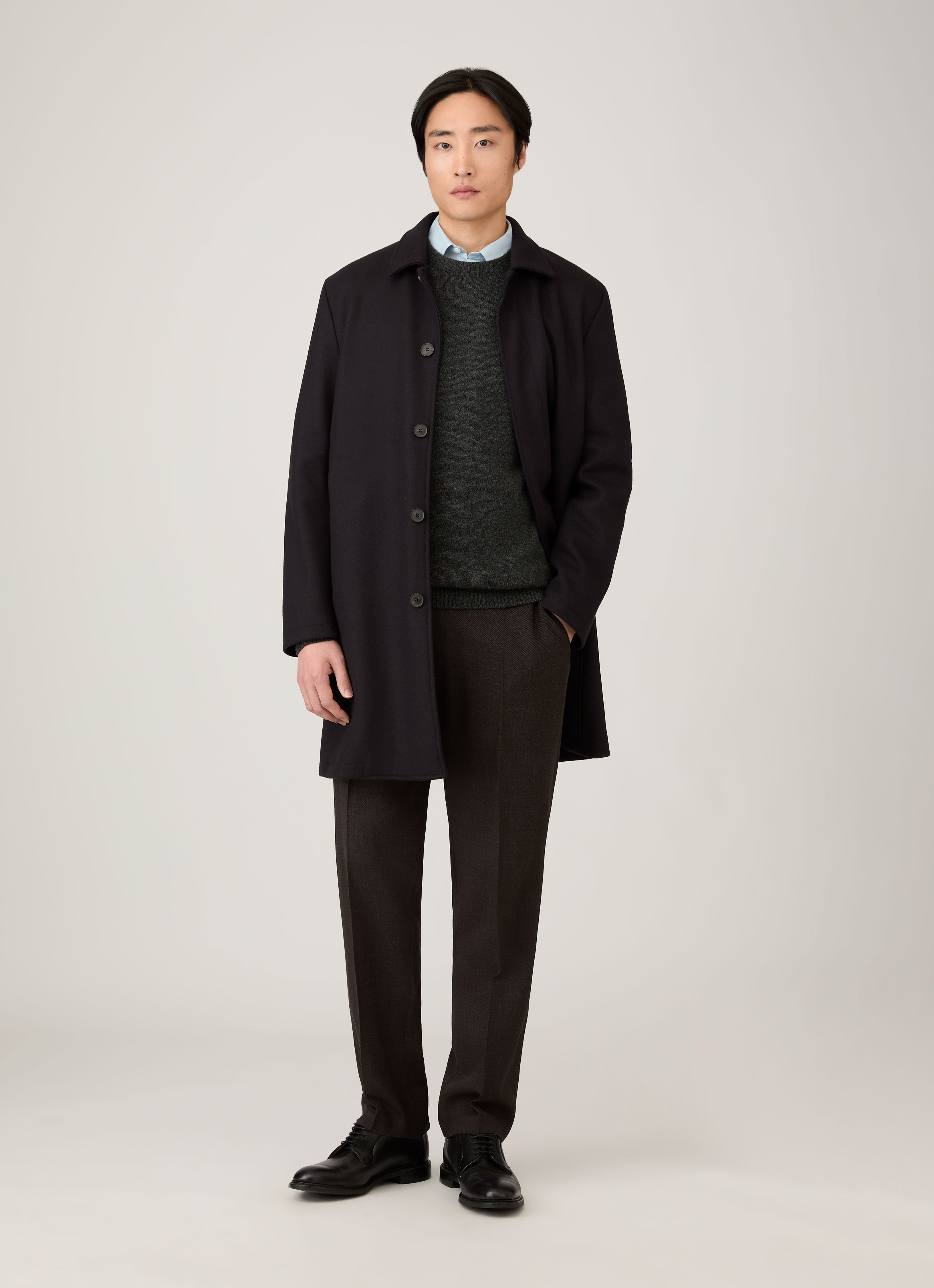 Men's Lambswool Crew Neck Jumper in Dark Green Twist