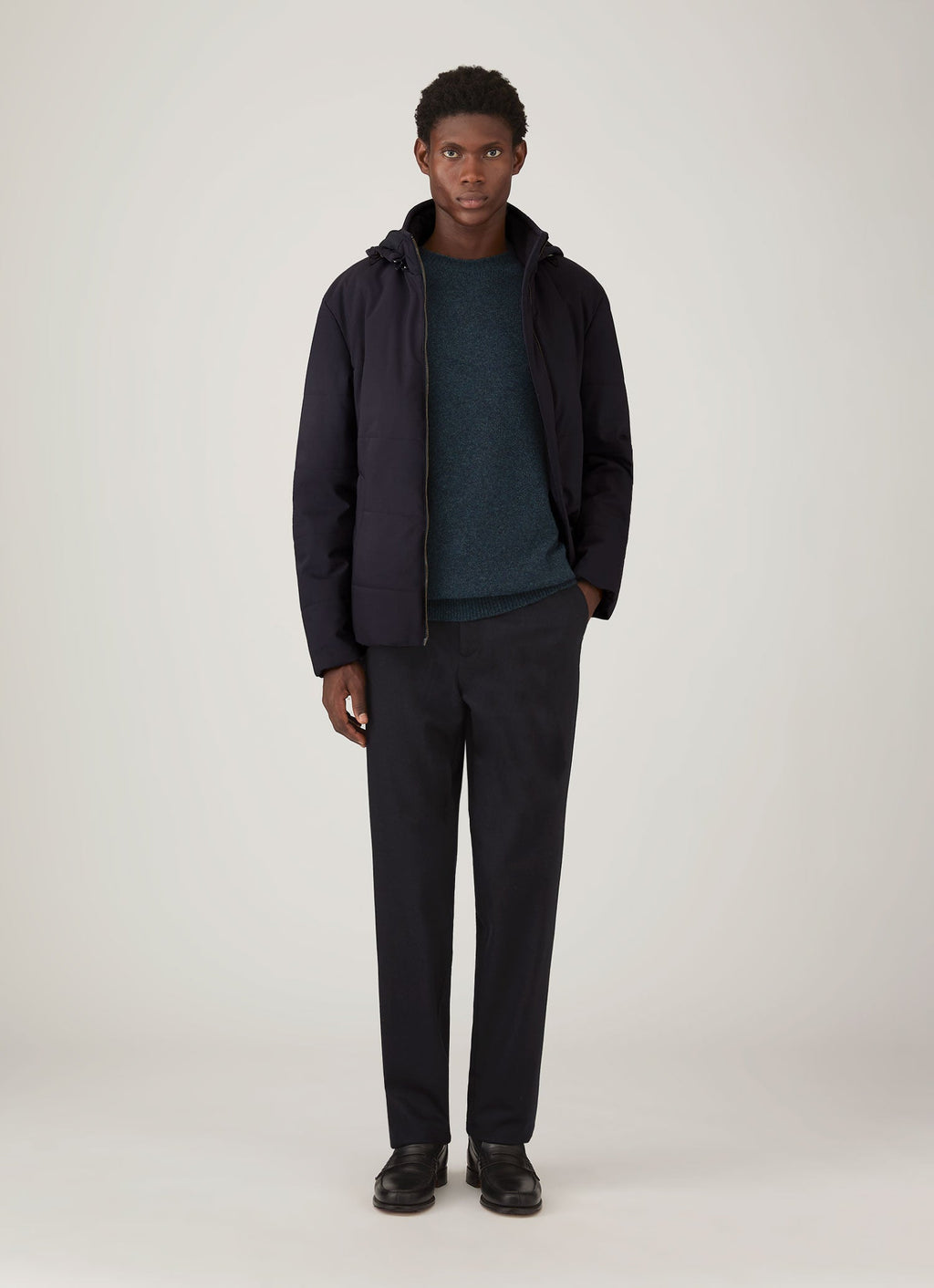Men's Lambswool Crew Neck Jumper in Dark Petrol Twist