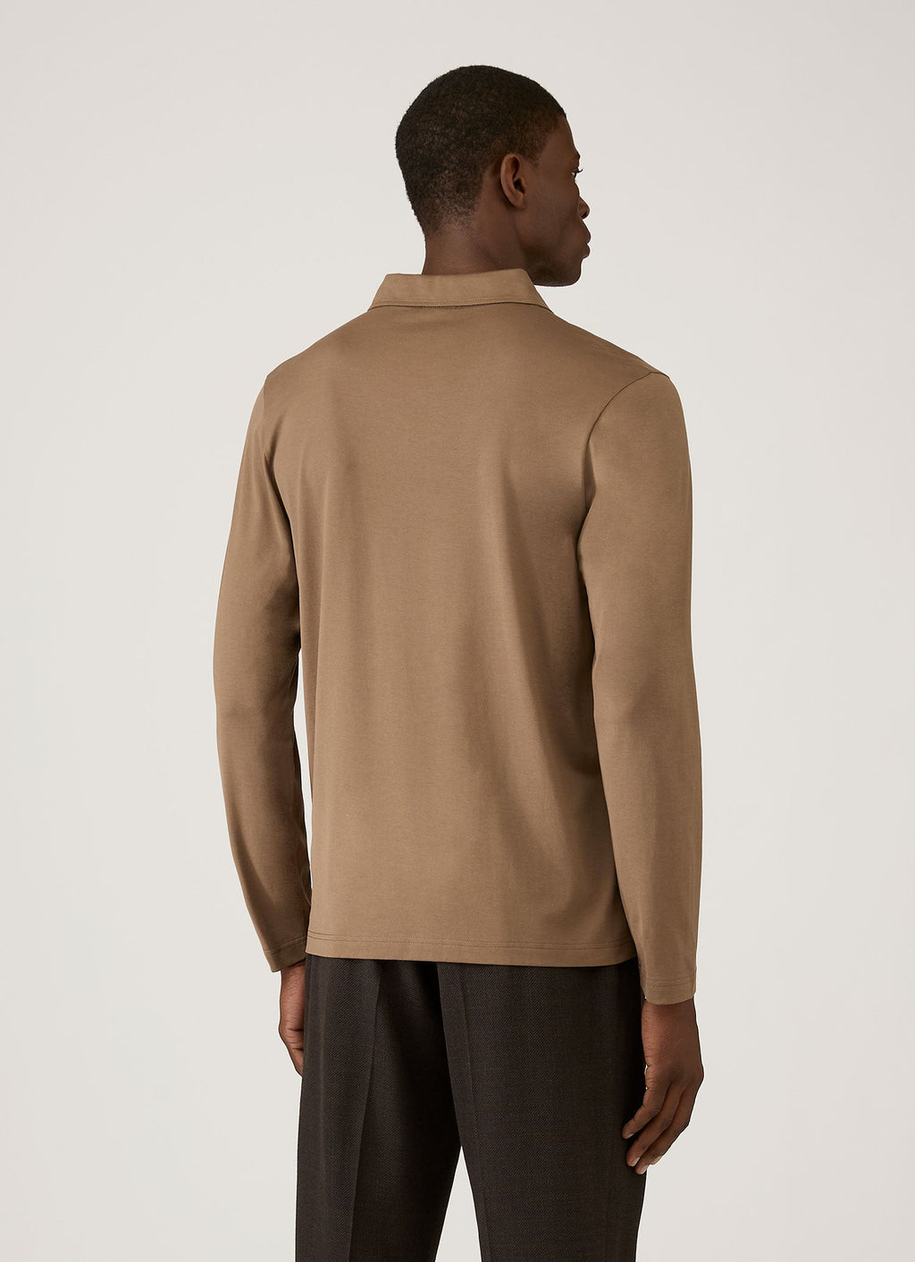 Men's Long Sleeve Classic Jersey Polo Shirt in Dark Cedar