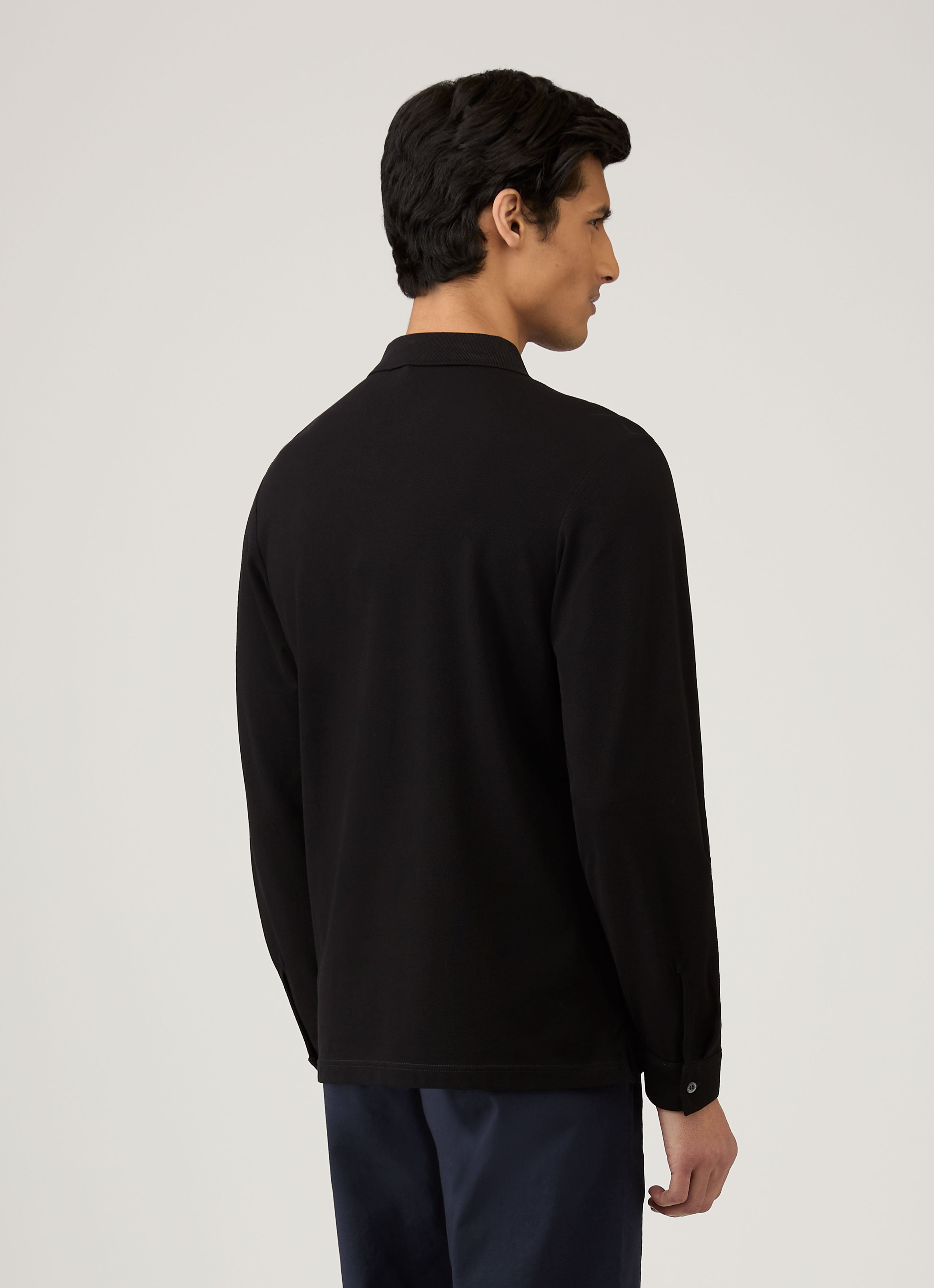 Men's Long Sleeve Piqu¨¦ Polo Shirt in Black