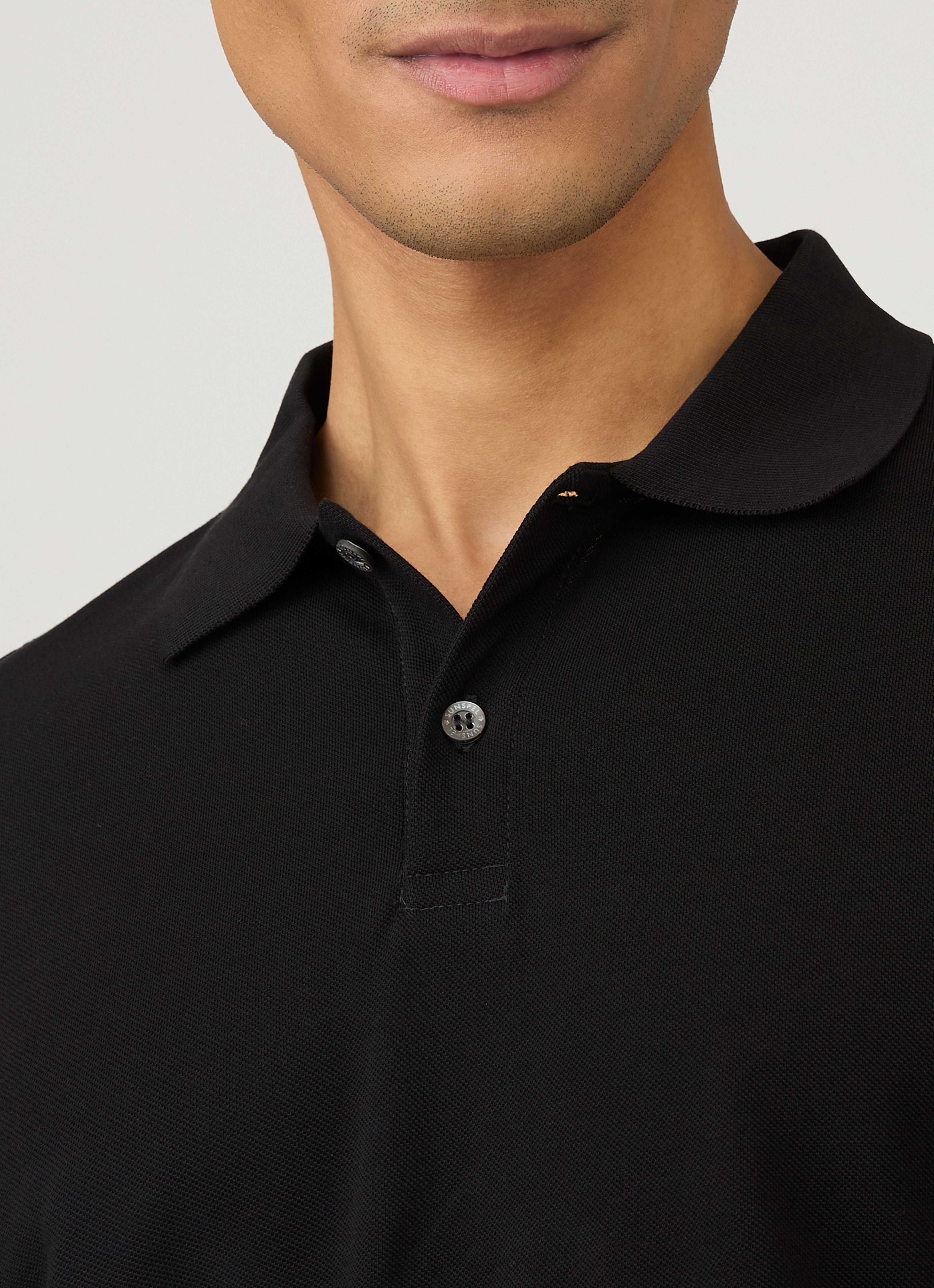 Men's Long Sleeve Piqu¨¦ Polo Shirt in Black