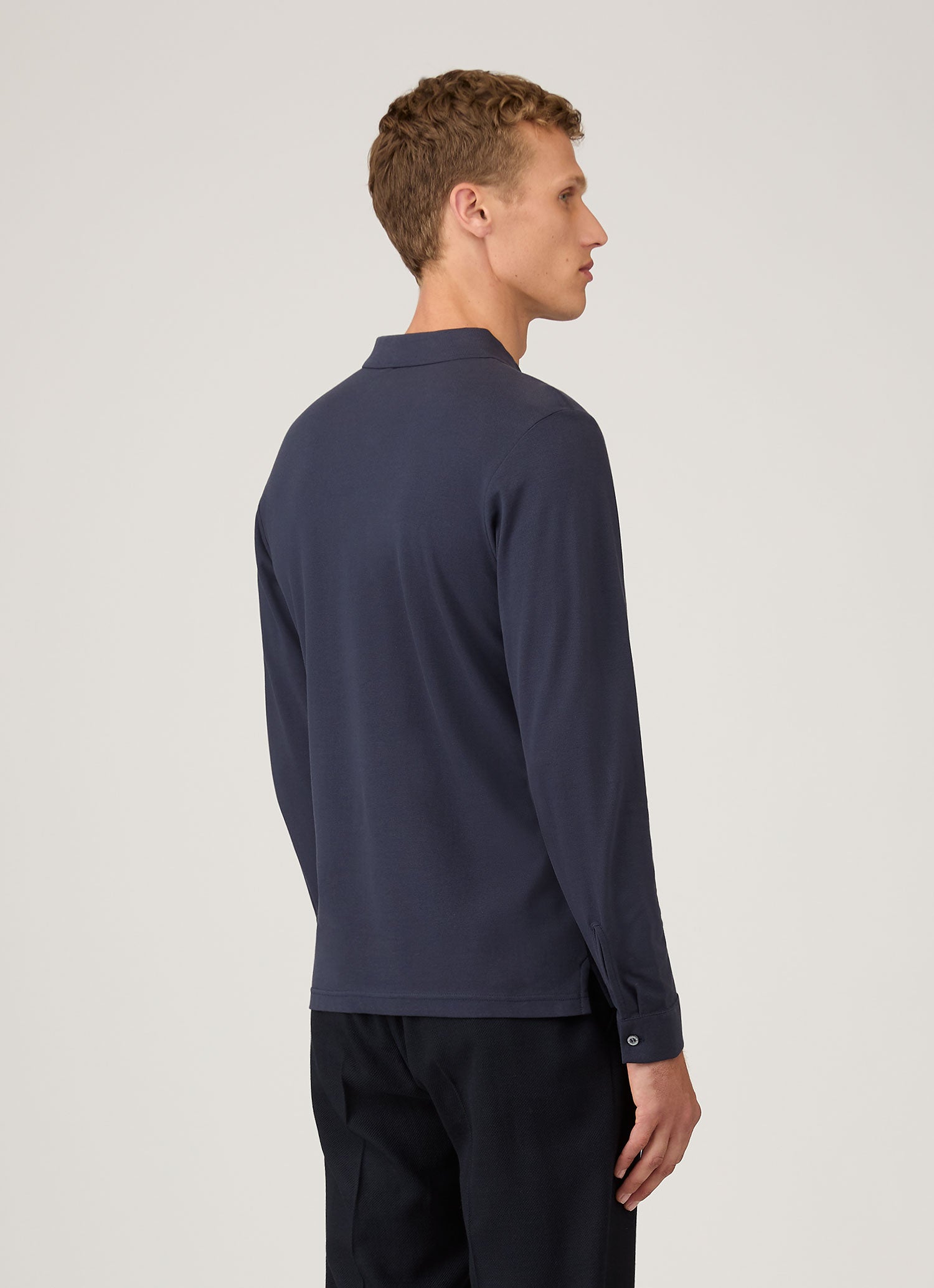 Men's Long Sleeve Piqu¨¦ Polo Shirt in Navy