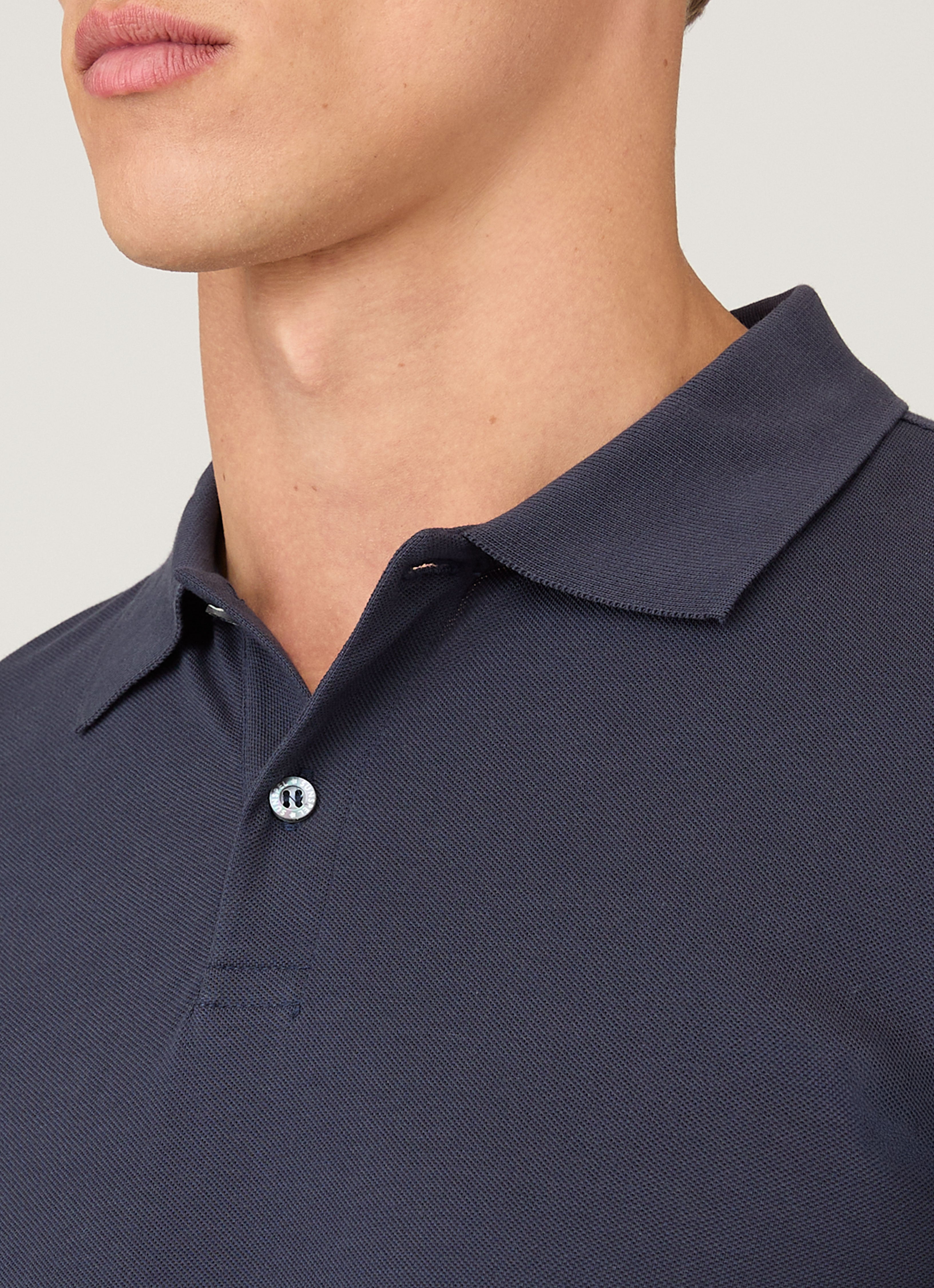 Men's Long Sleeve Piqu¨¦ Polo Shirt in Navy