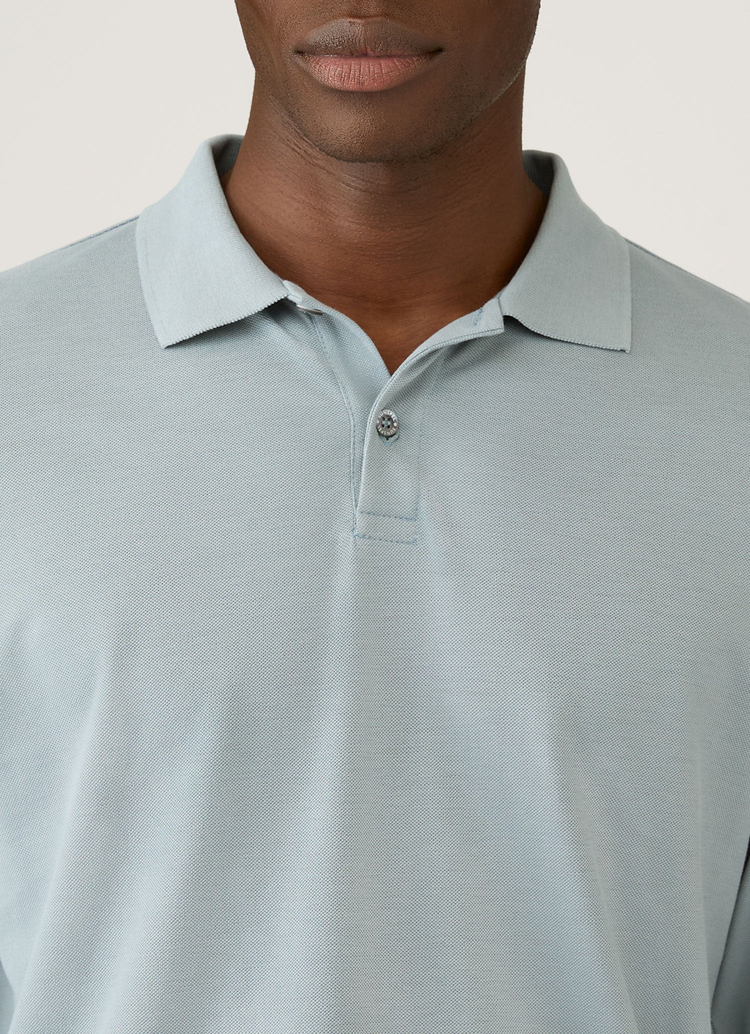 Men's Long Sleeve Piqu¨¦ Polo Shirt in Stone Blue