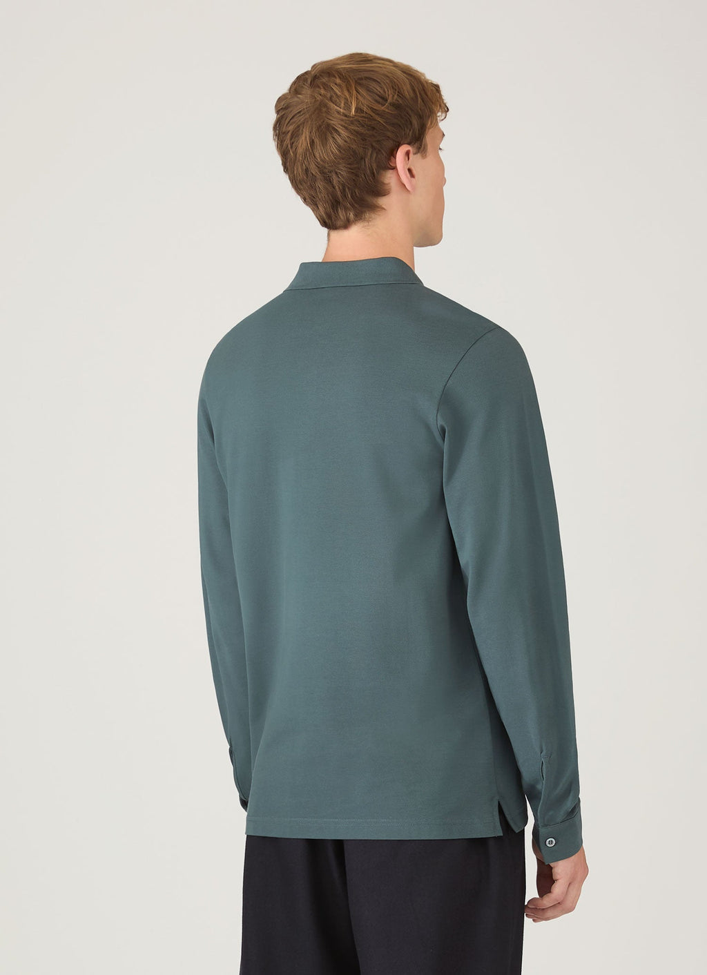 Men's Long Sleeve Piqu¨¦ Polo Shirt in Dark Petrol