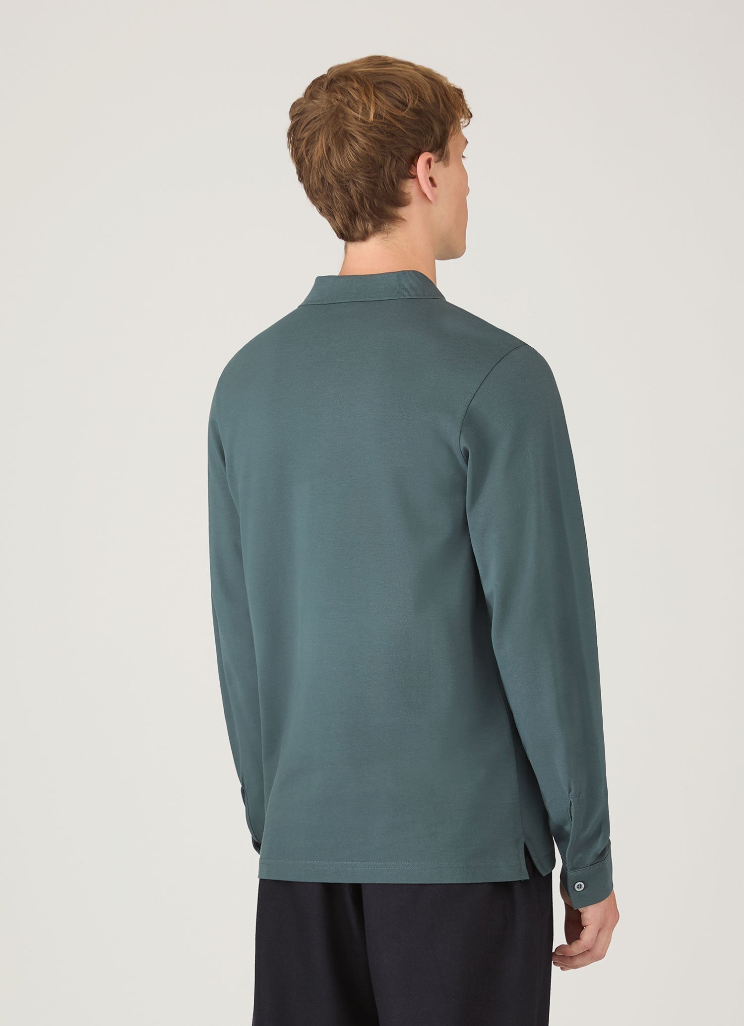 Men's Long Sleeve Piqu¨¦ Polo Shirt in Dark Petrol