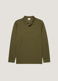 Men's Long Sleeve Piqu¨¦ Polo Shirt in Deep Olive