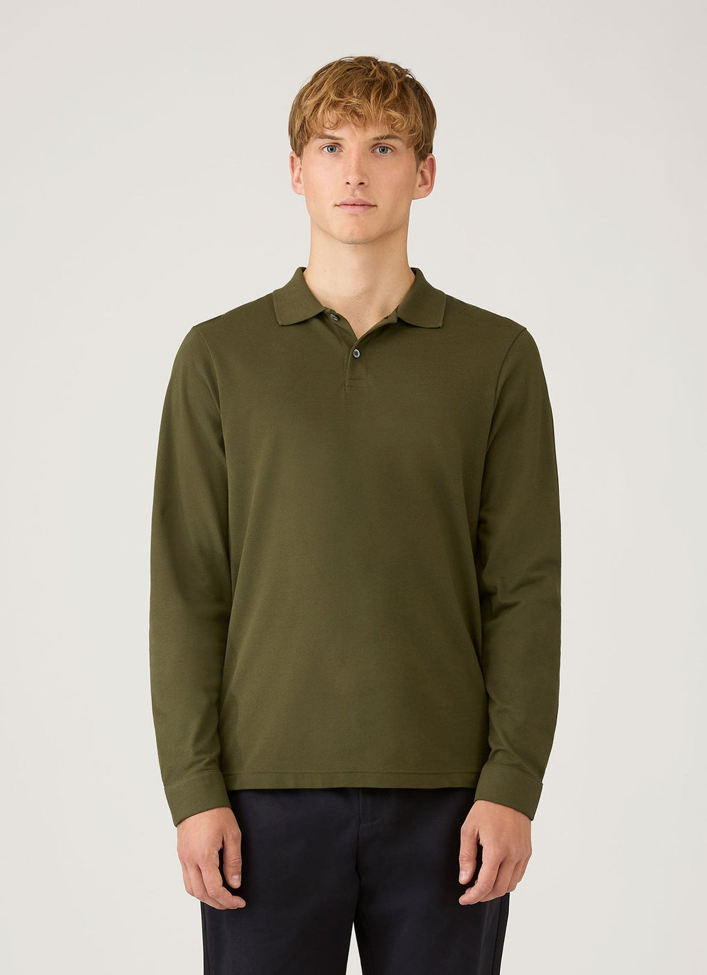 Men's Long Sleeve Piqu¨¦ Polo Shirt in Deep Olive