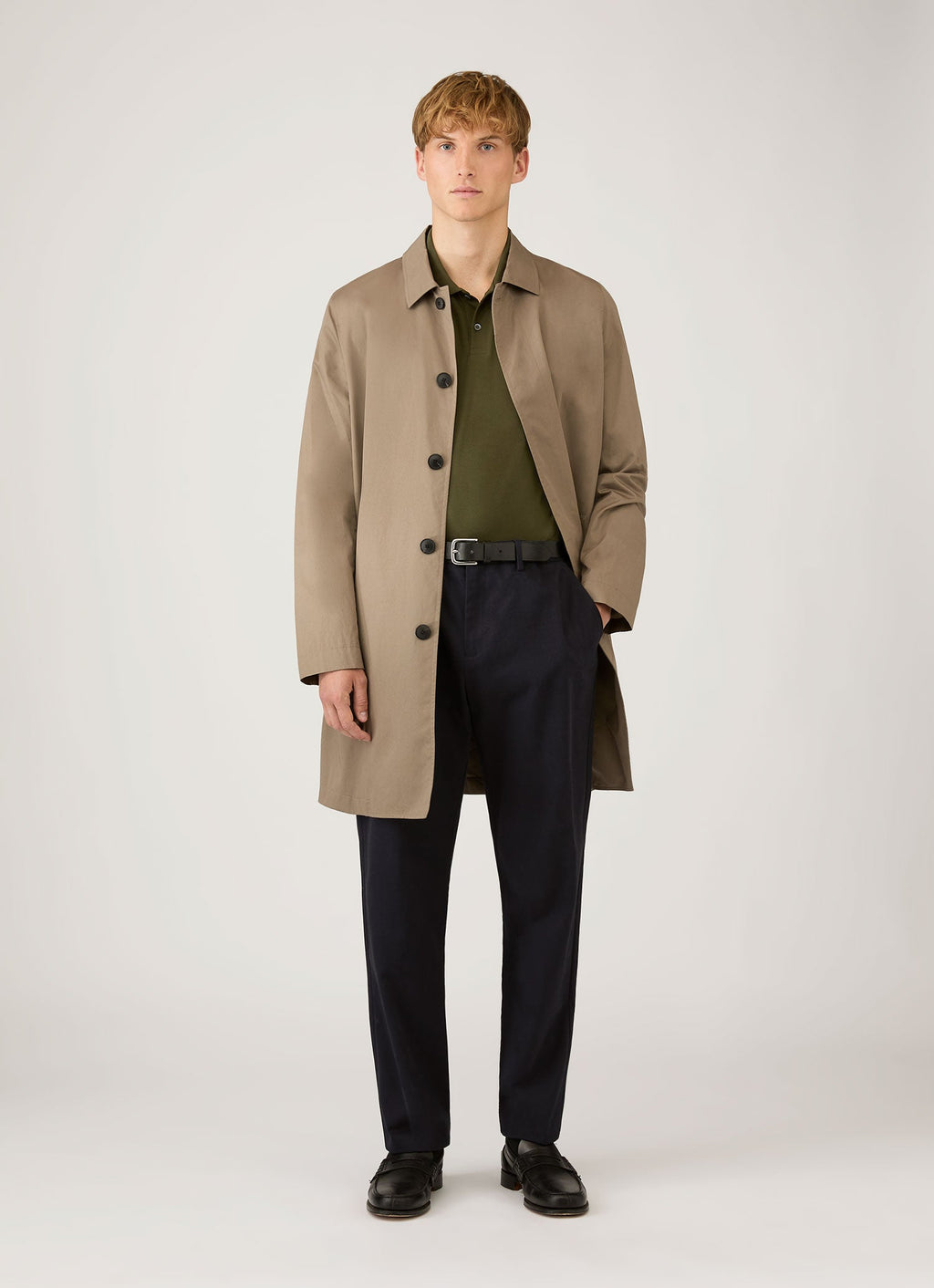 Men's Long Sleeve Piqu¨¦ Polo Shirt in Deep Olive