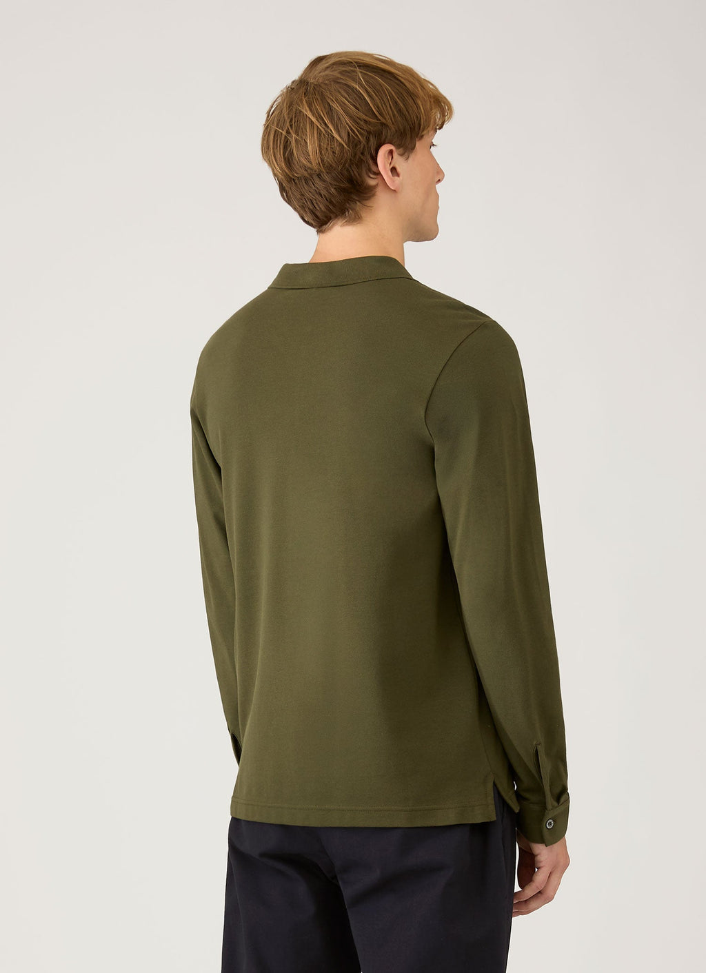 Men's Long Sleeve Piqu¨¦ Polo Shirt in Deep Olive