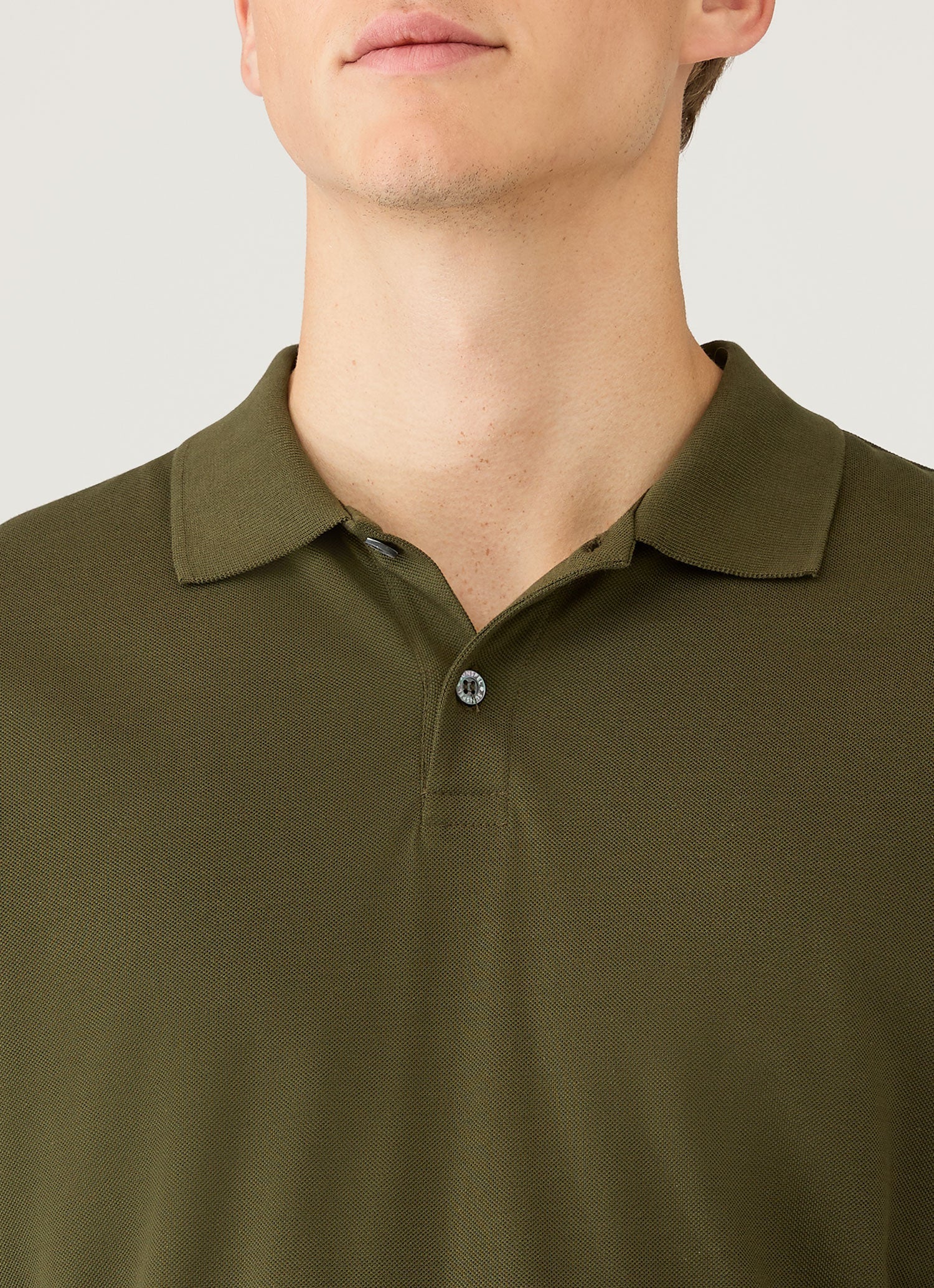 Men's Long Sleeve Piqu¨¦ Polo Shirt in Deep Olive