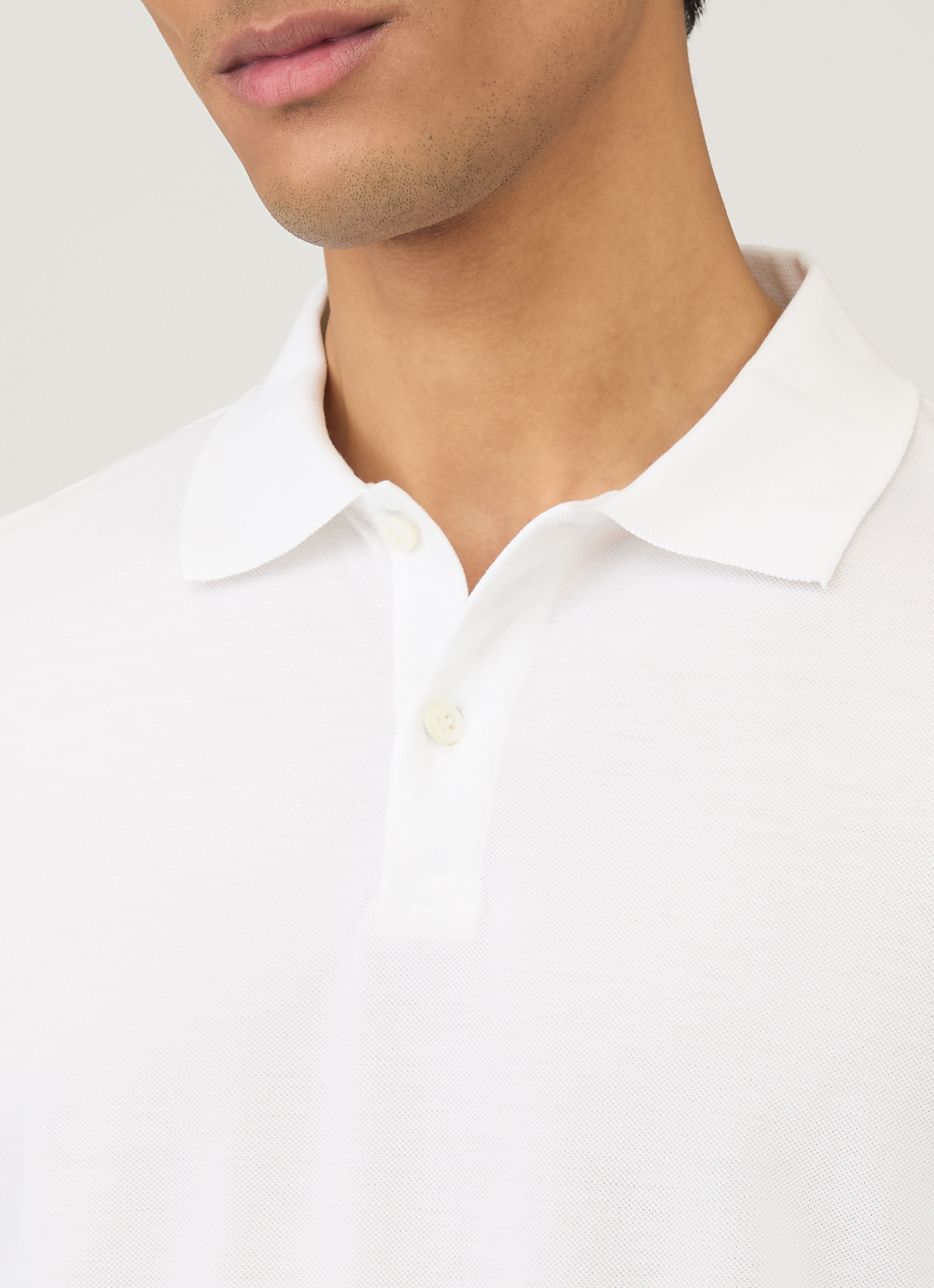 Men's Long Sleeve Piqu¨¦ Polo Shirt in White