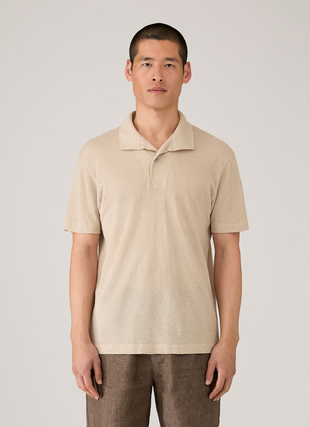 Men's Linen Piqu¨¦ Polo Shirt in Hazelwood