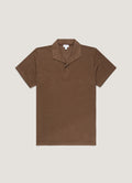 Men's Linen Piqu¨¦ Polo Shirt in Dark Walnut