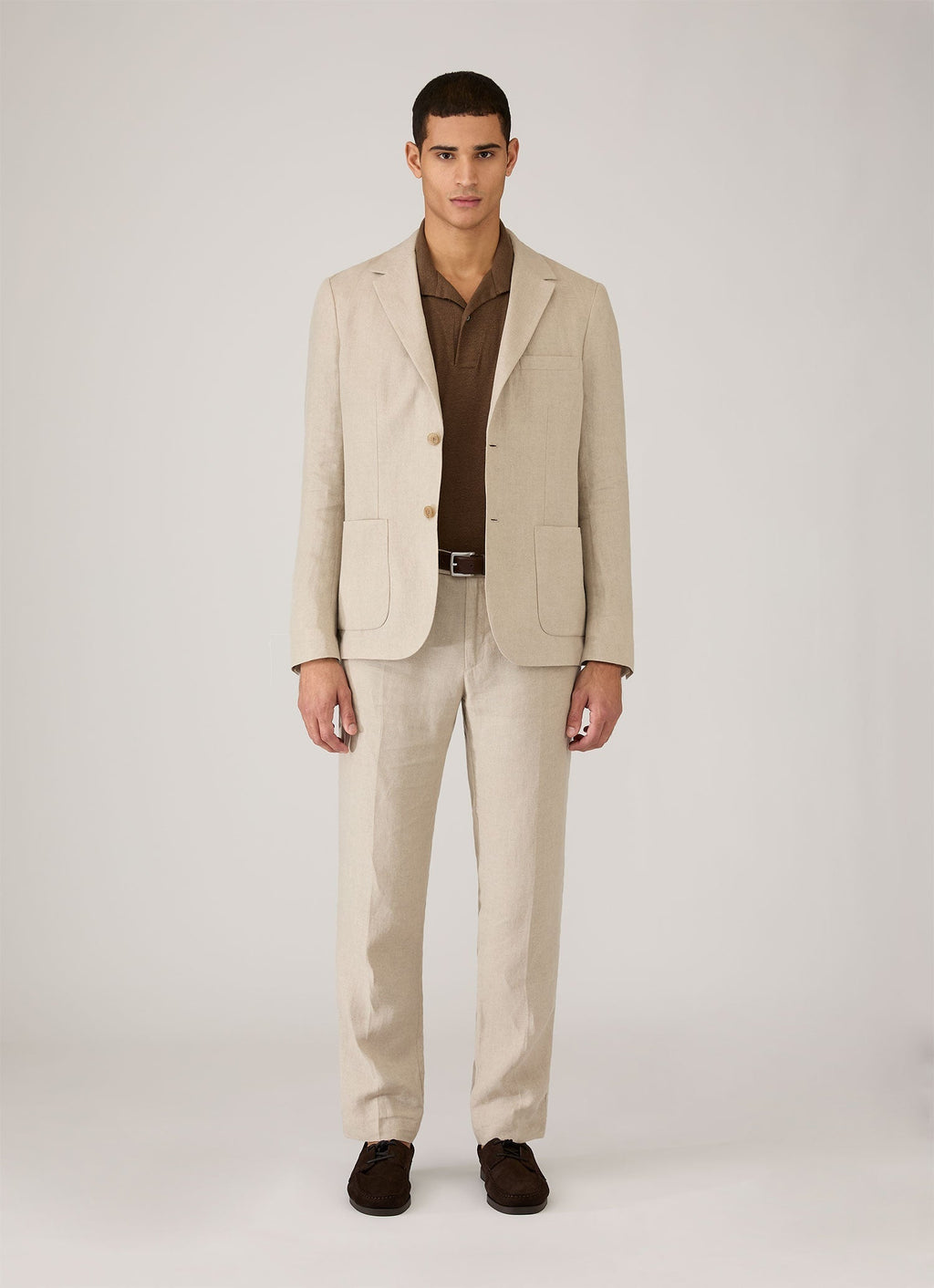 Men's Linen Piqu¨¦ Polo Shirt in Dark Walnut
