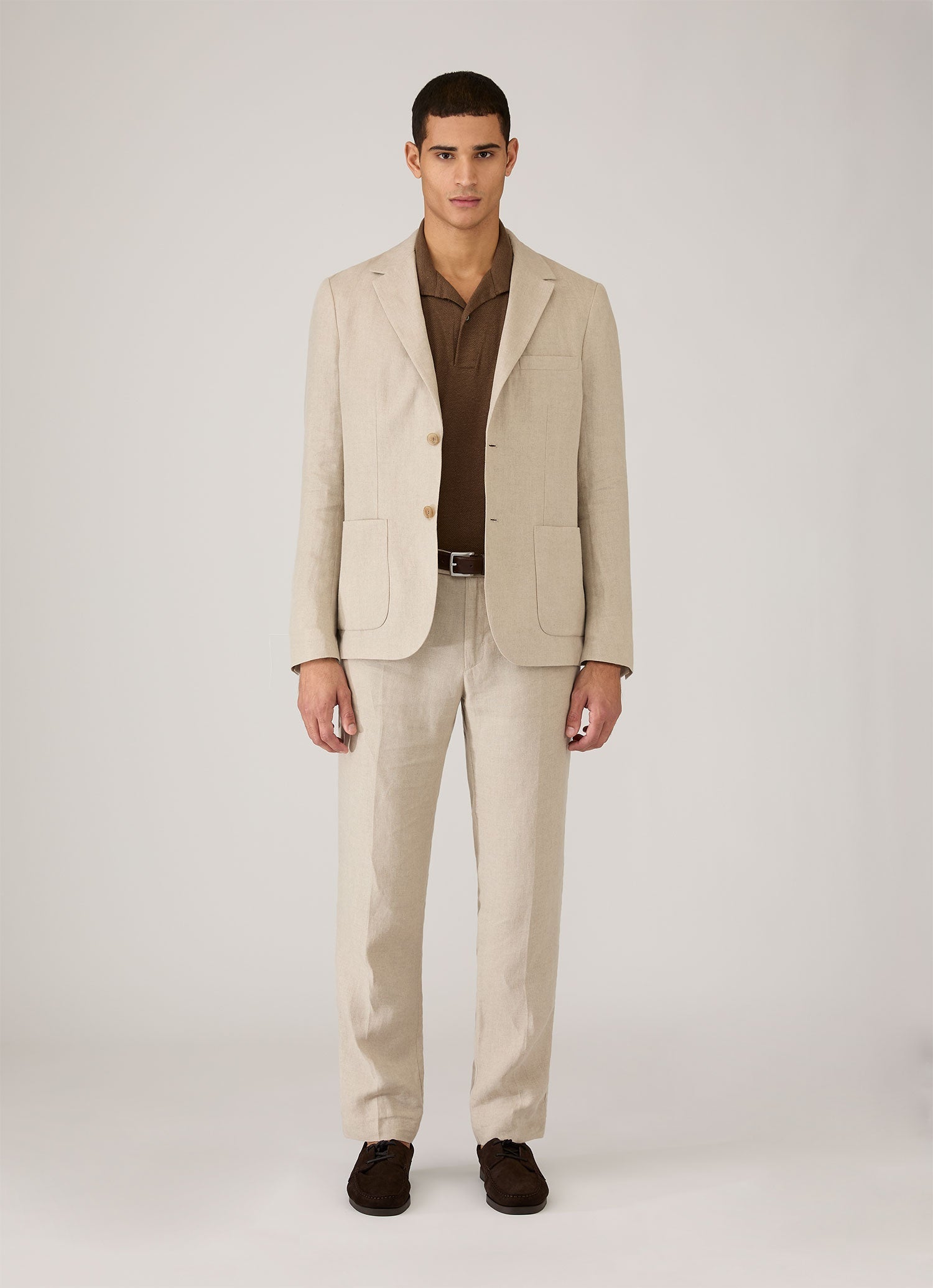 Men's Linen Piqu¨¦ Polo Shirt in Dark Walnut