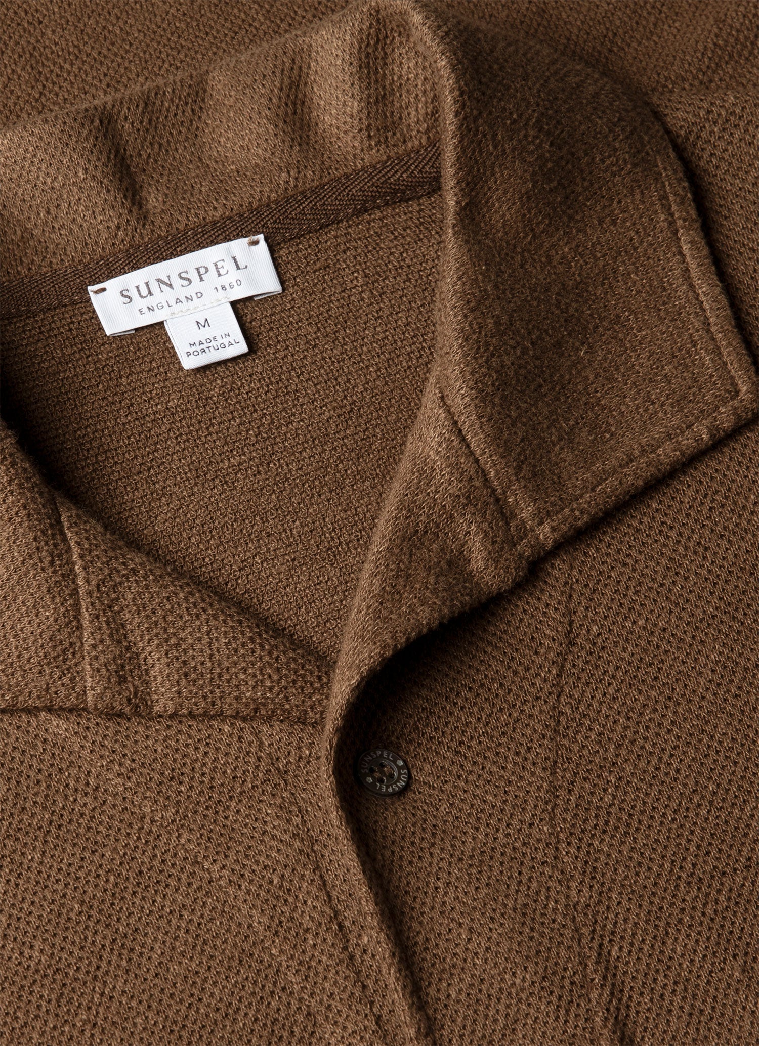 Men's Linen Piqu¨¦ Polo Shirt in Dark Walnut