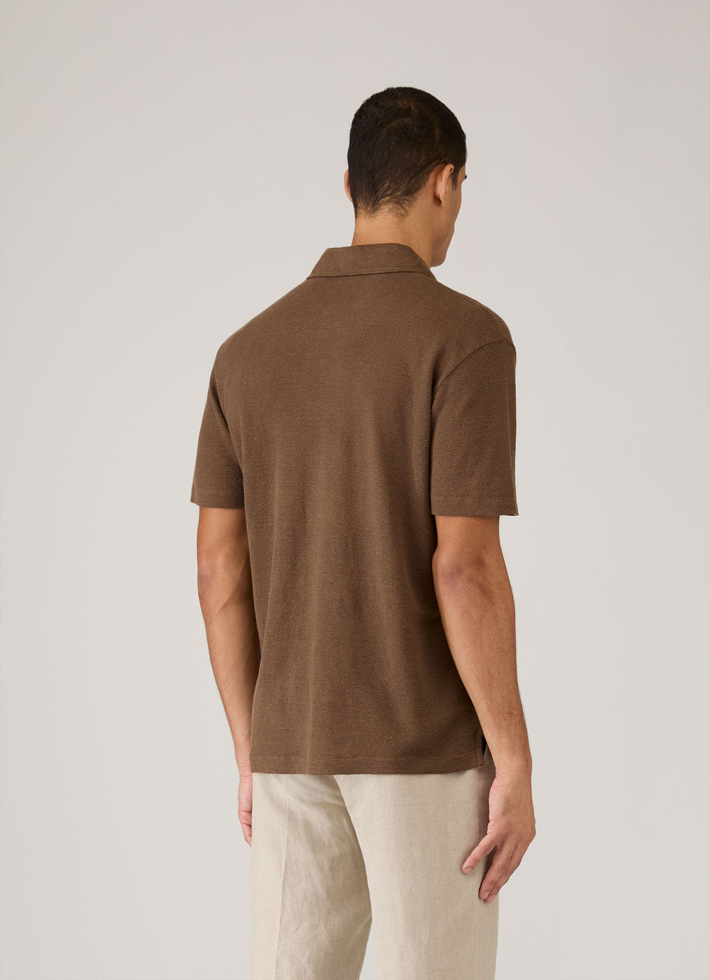 Men's Linen Piqu¨¦ Polo Shirt in Dark Walnut