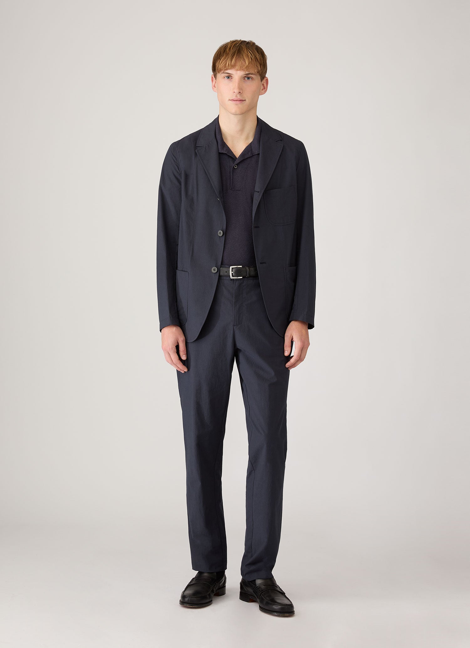 Men's Linen Piqu¨¦ Polo Shirt in Navy
