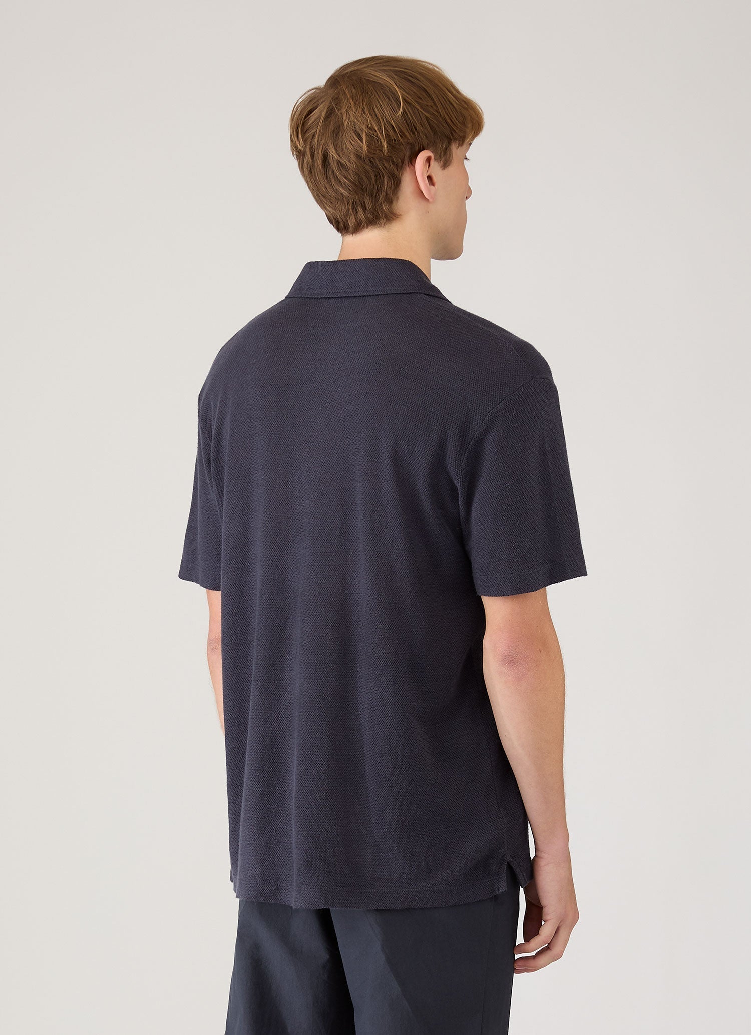 Men's Linen Piqu¨¦ Polo Shirt in Navy