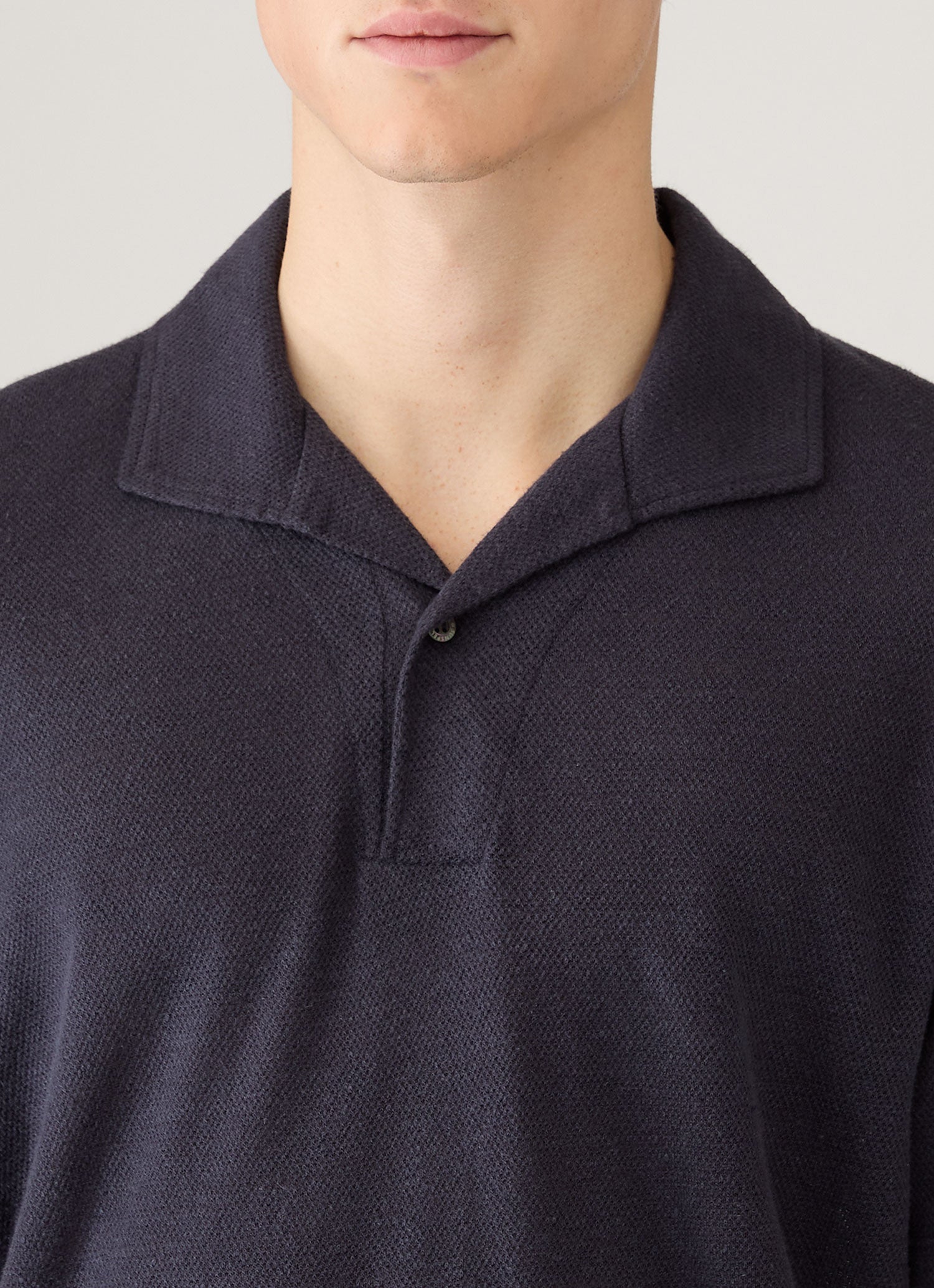 Men's Linen Piqu¨¦ Polo Shirt in Navy