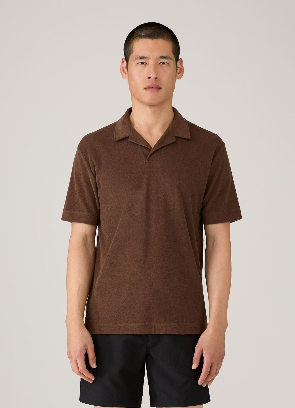 Men's Towelling Polo Shirt in Dark Walnut