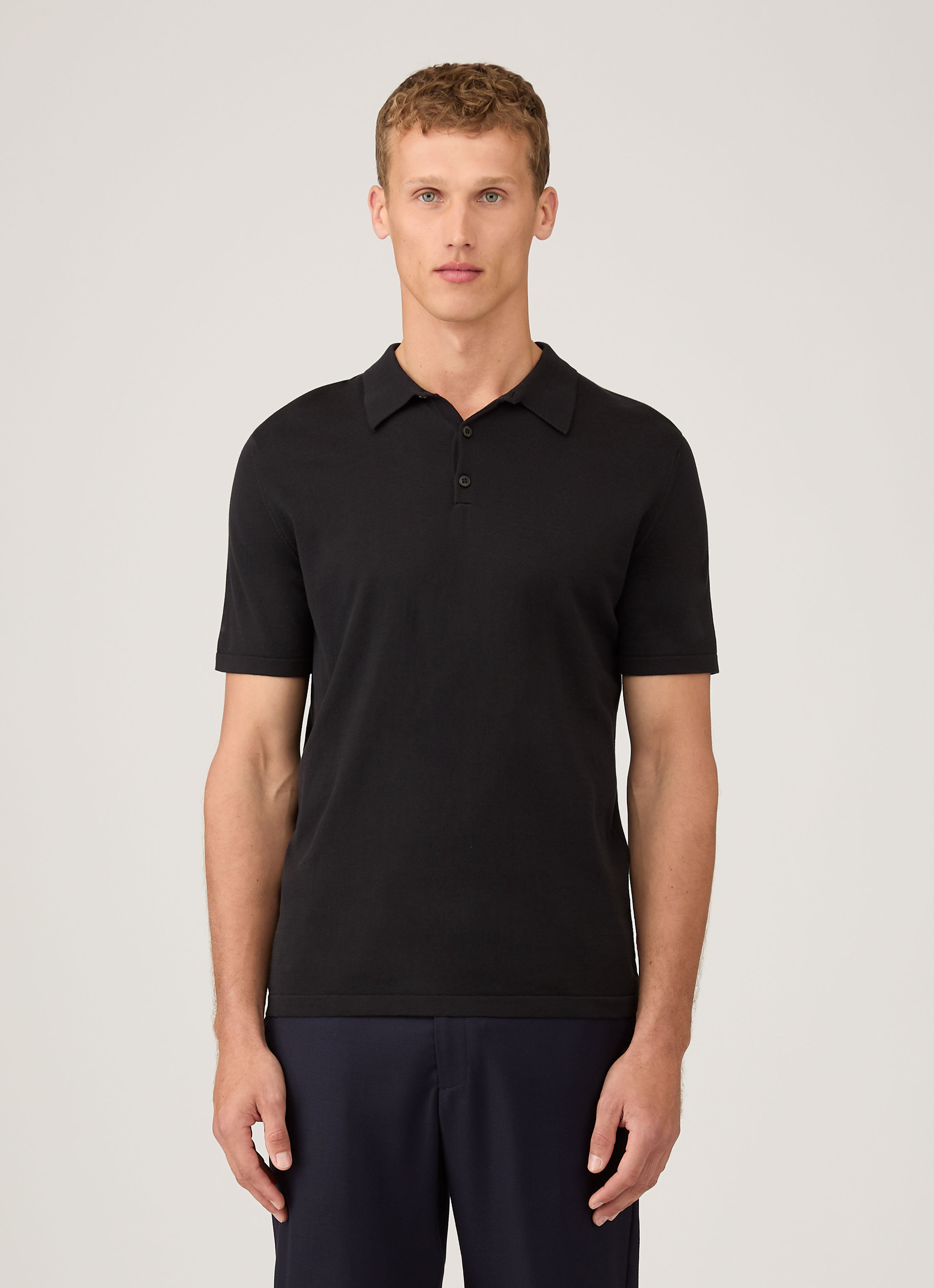 Men's Sea Island Cotton Knit Polo Shirt in Black