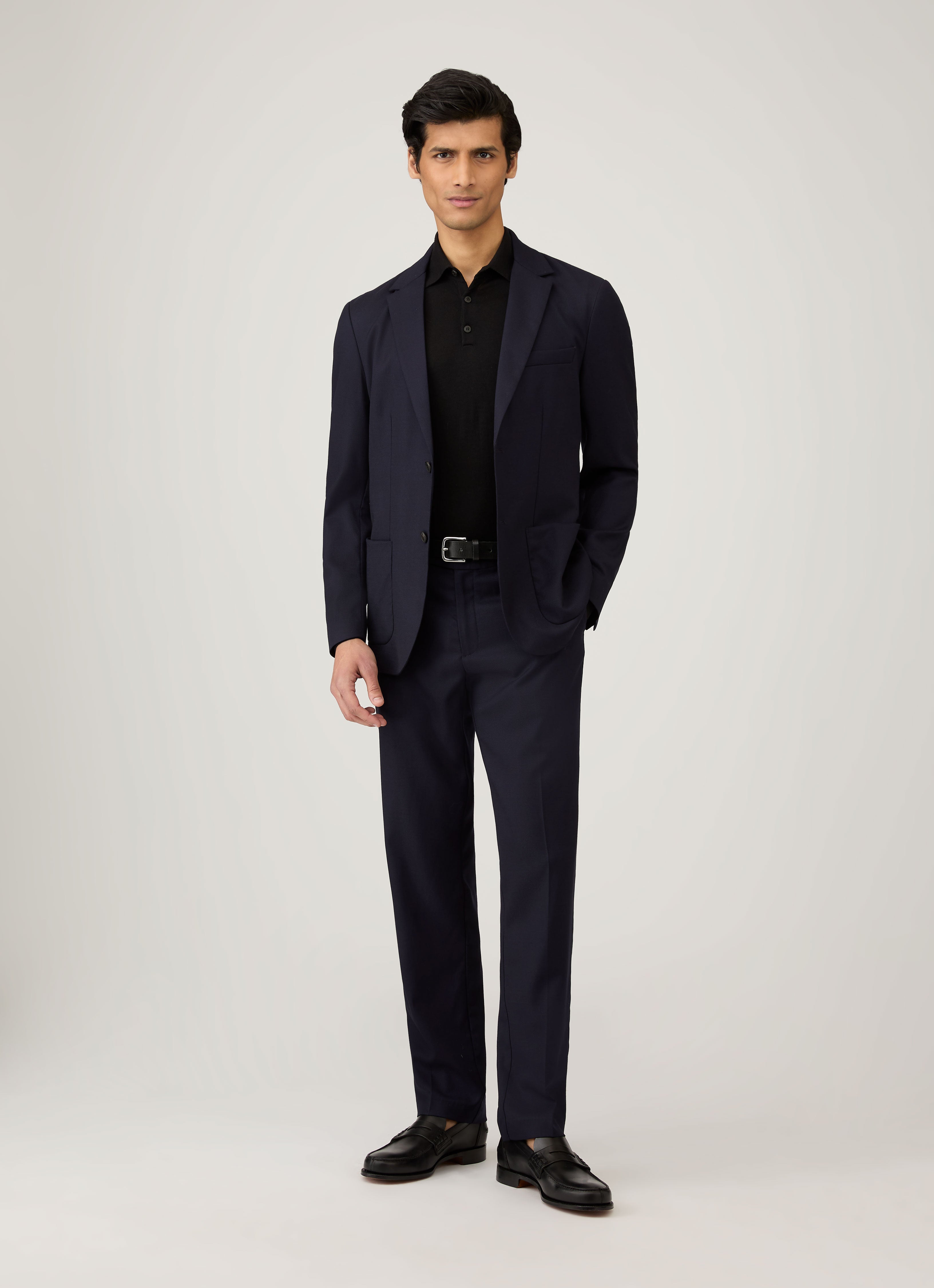 Men's Extra-Fine Merino Knitted Polo Shirt in Black
