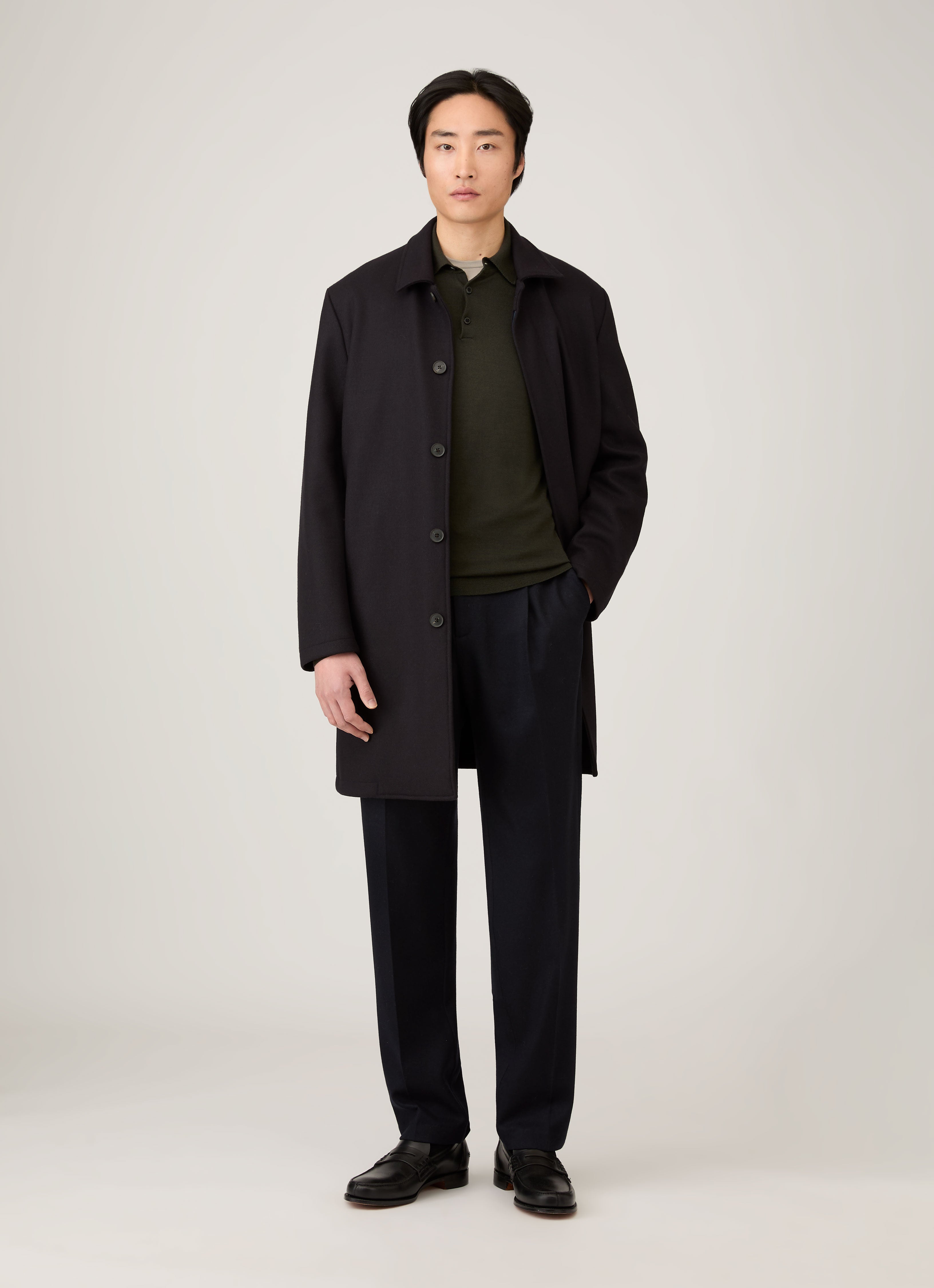 Men's Extra-Fine Merino Knitted Polo Shirt in Dark Green