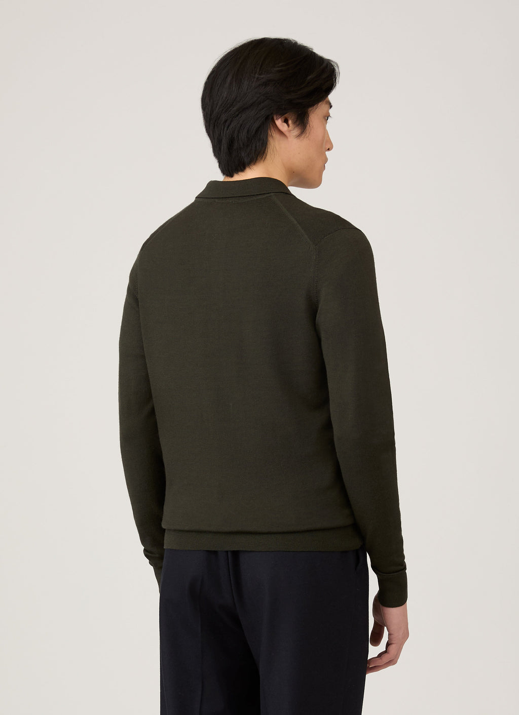 Men's Extra-Fine Merino Knitted Polo Shirt in Dark Green
