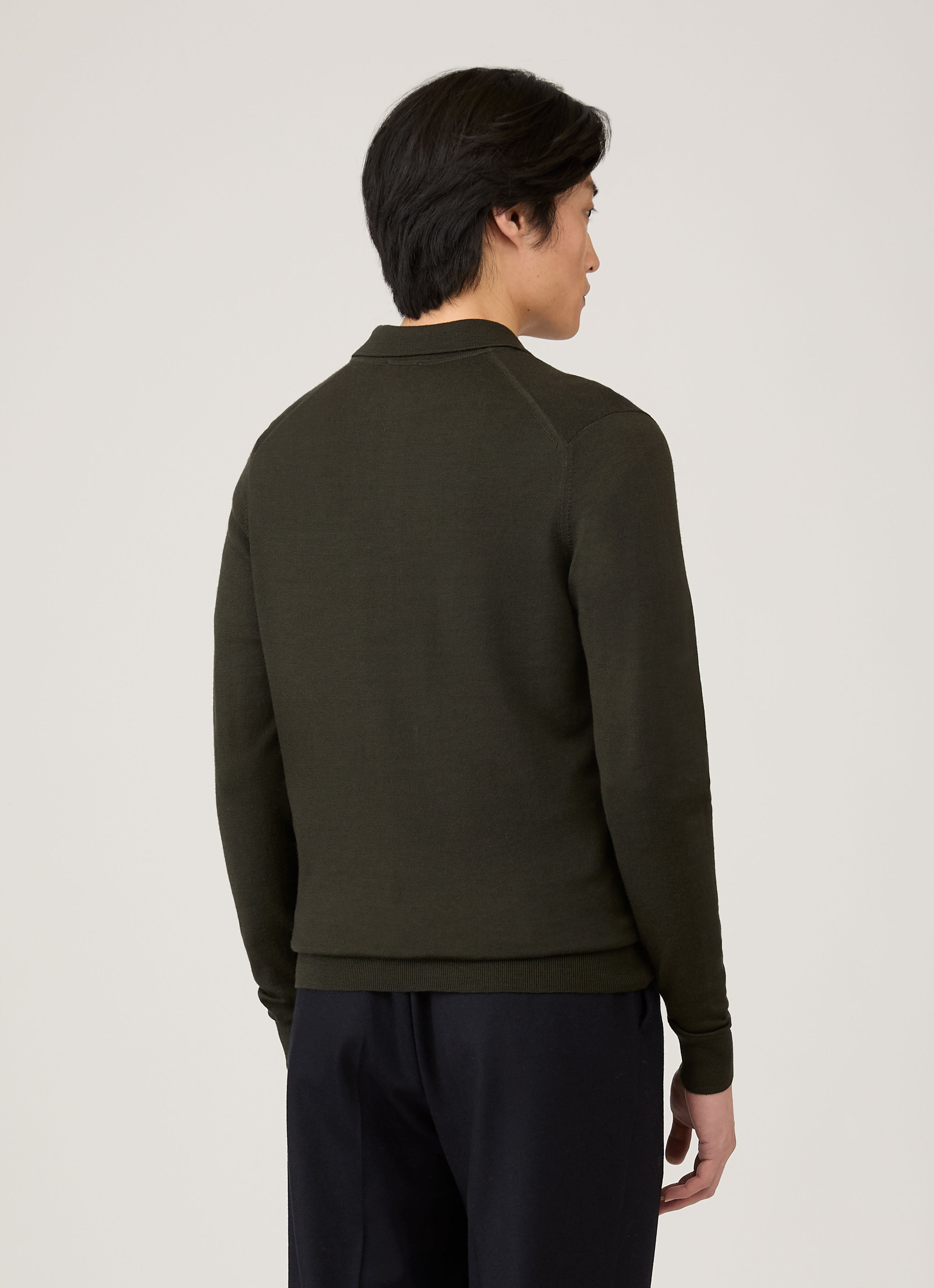 Men's Extra-Fine Merino Knitted Polo Shirt in Dark Green