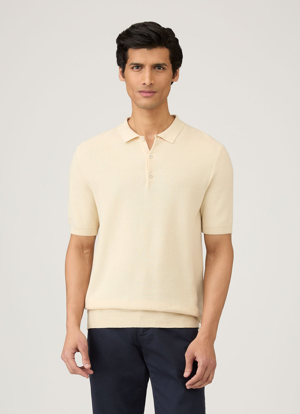 Men's Cotton Knit Polo Shirt in Ecru