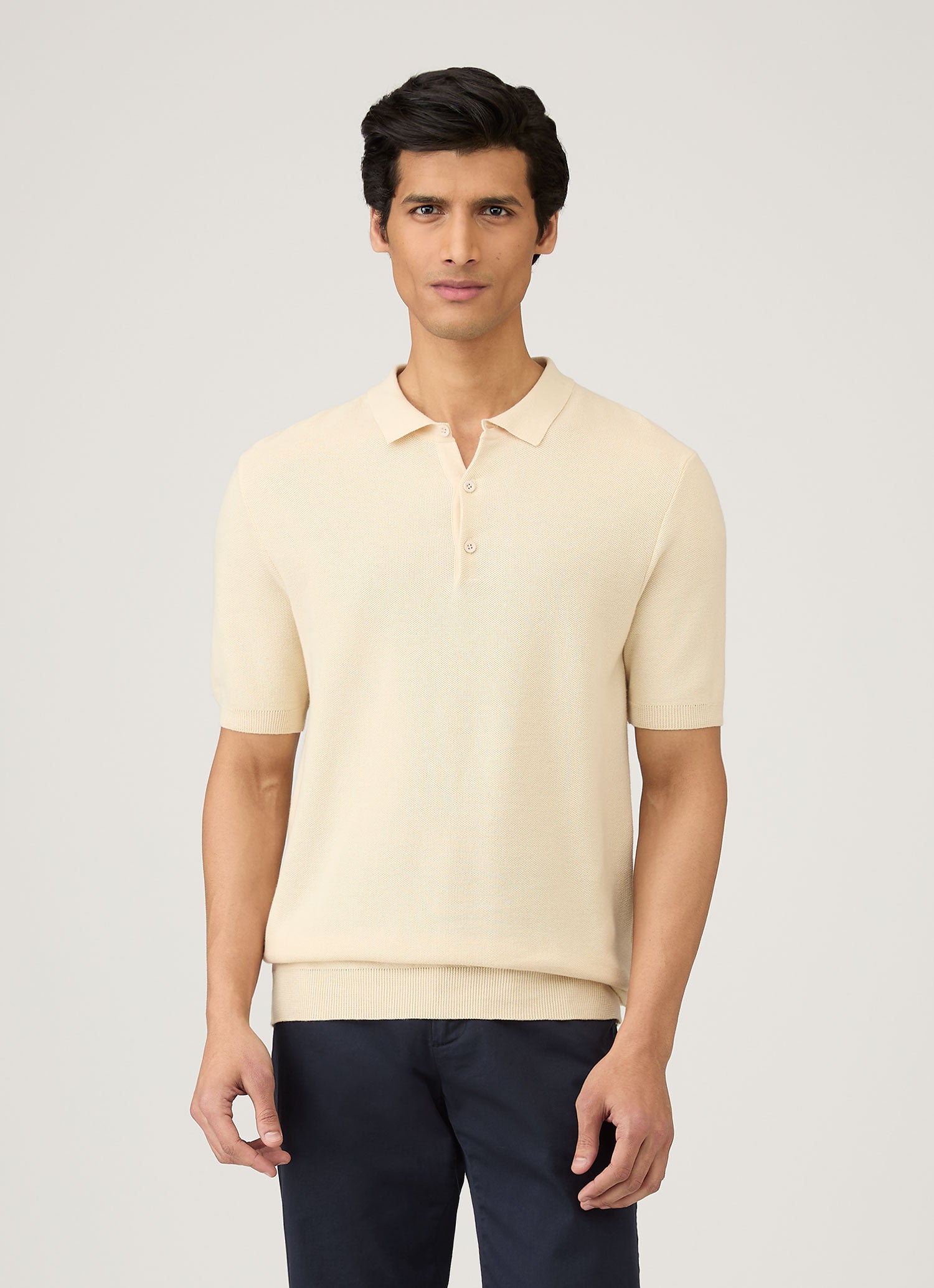 Men's Cotton Knit Polo Shirt in Ecru