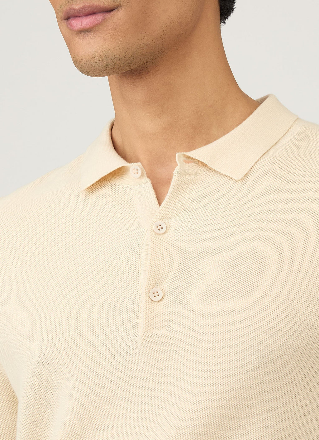 Men's Cotton Knit Polo Shirt in Ecru