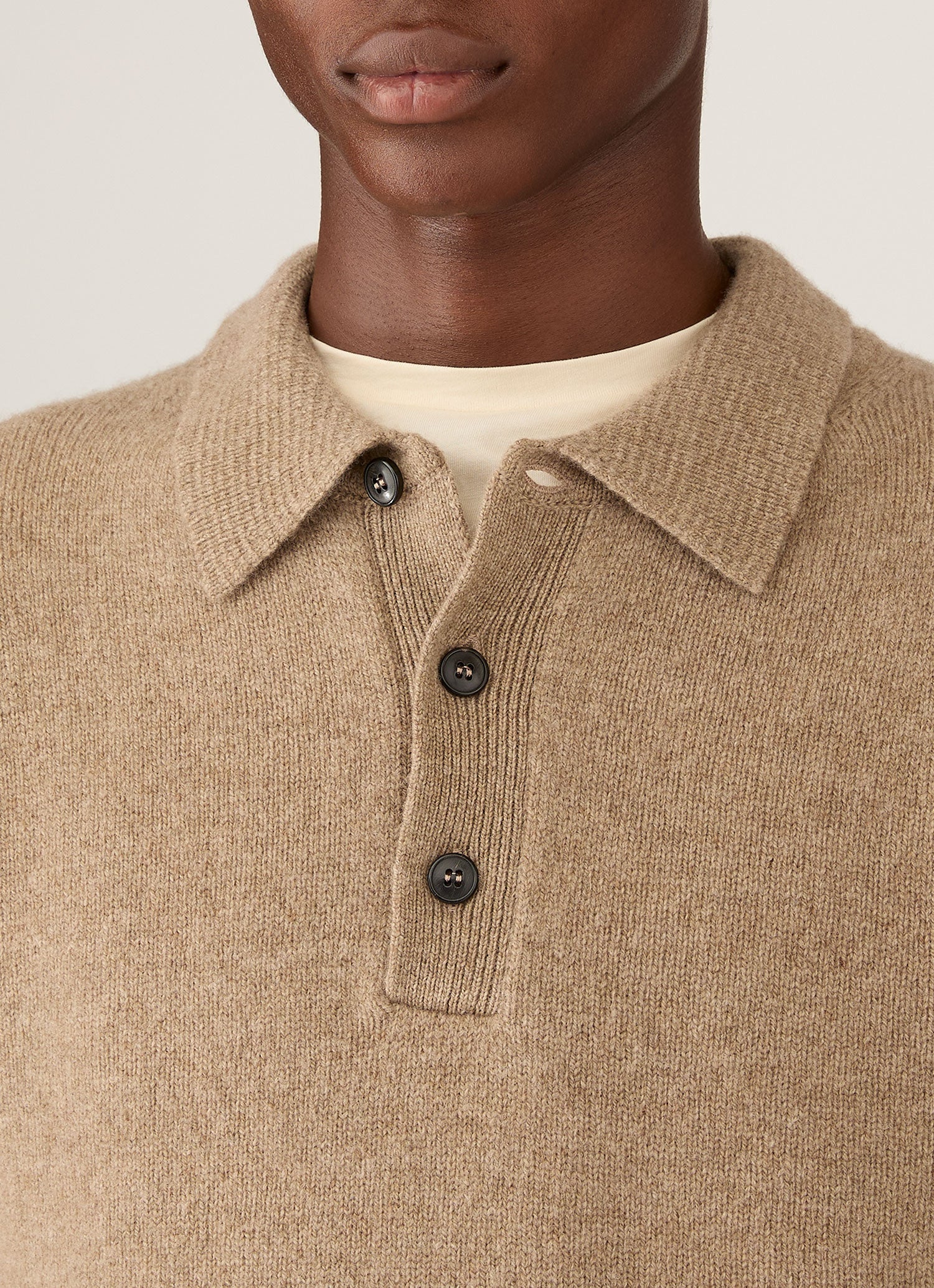 Men's Lambswool Knitted Polo Shirt in Sandstone