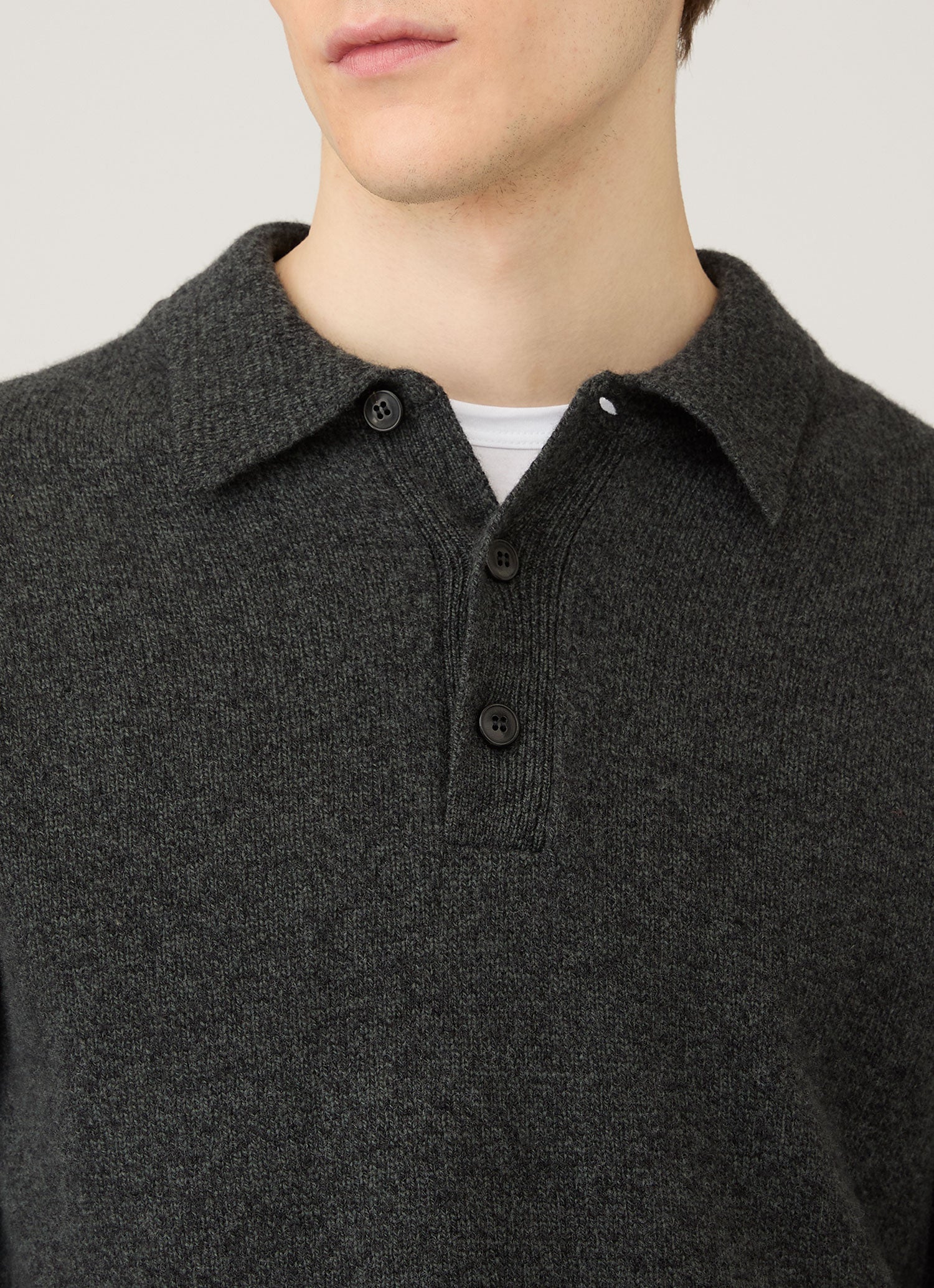 Men's Lambswool Knitted Polo Shirt in Dark Green Twist