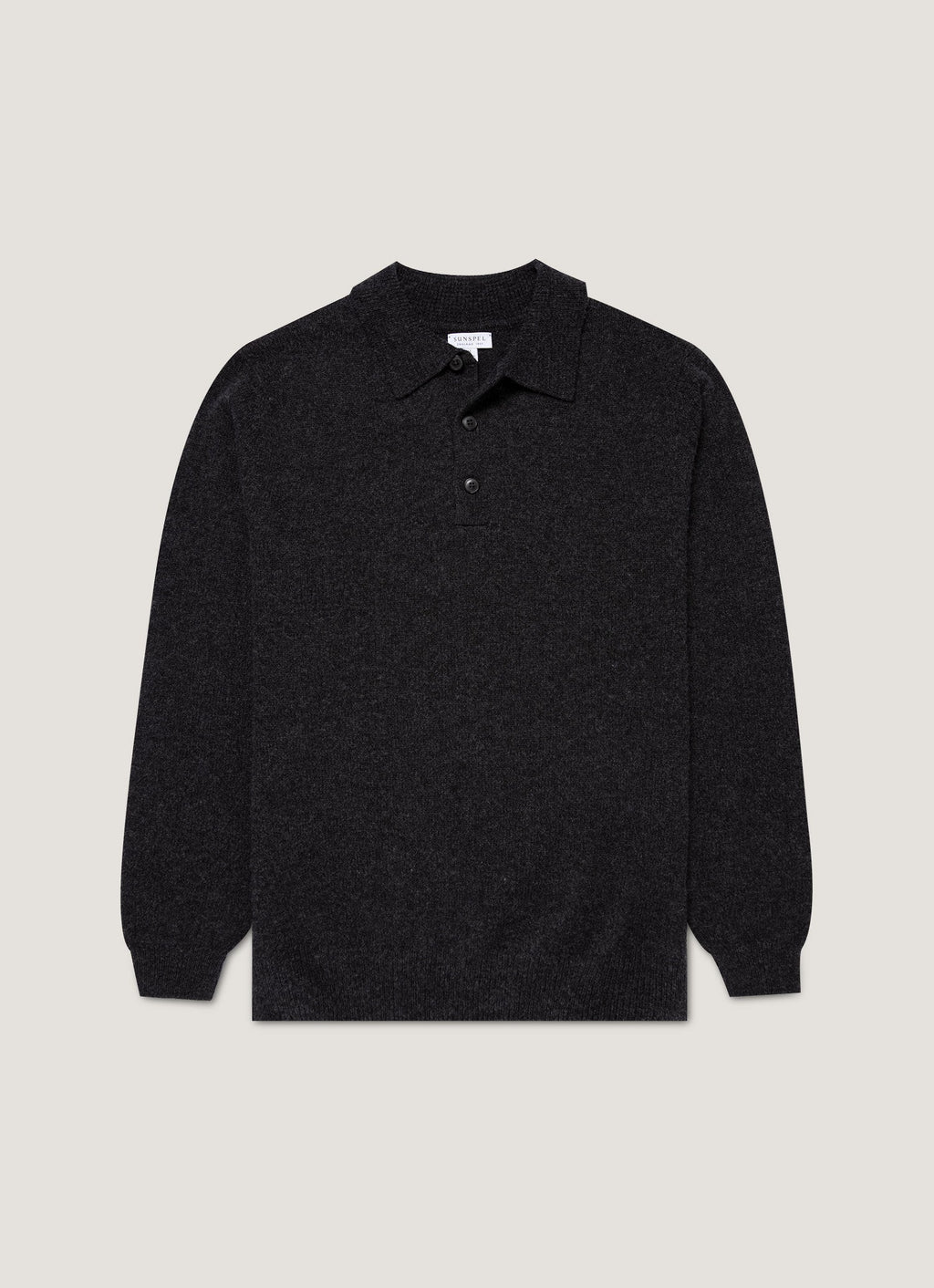 Men's Lambswool Knitted Polo Shirt in Charcoal Melange