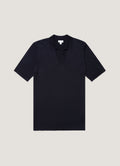 Men's Fine Rib Silk Cotton Polo in Navy
