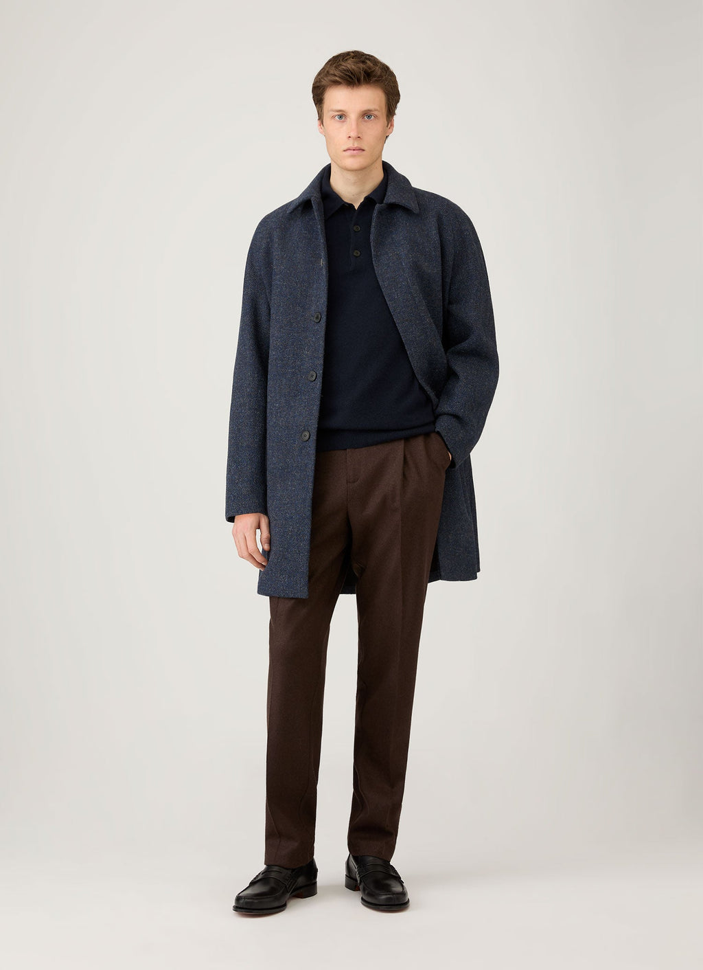 Men's Cashmere Knitted Polo Shirt in Navy