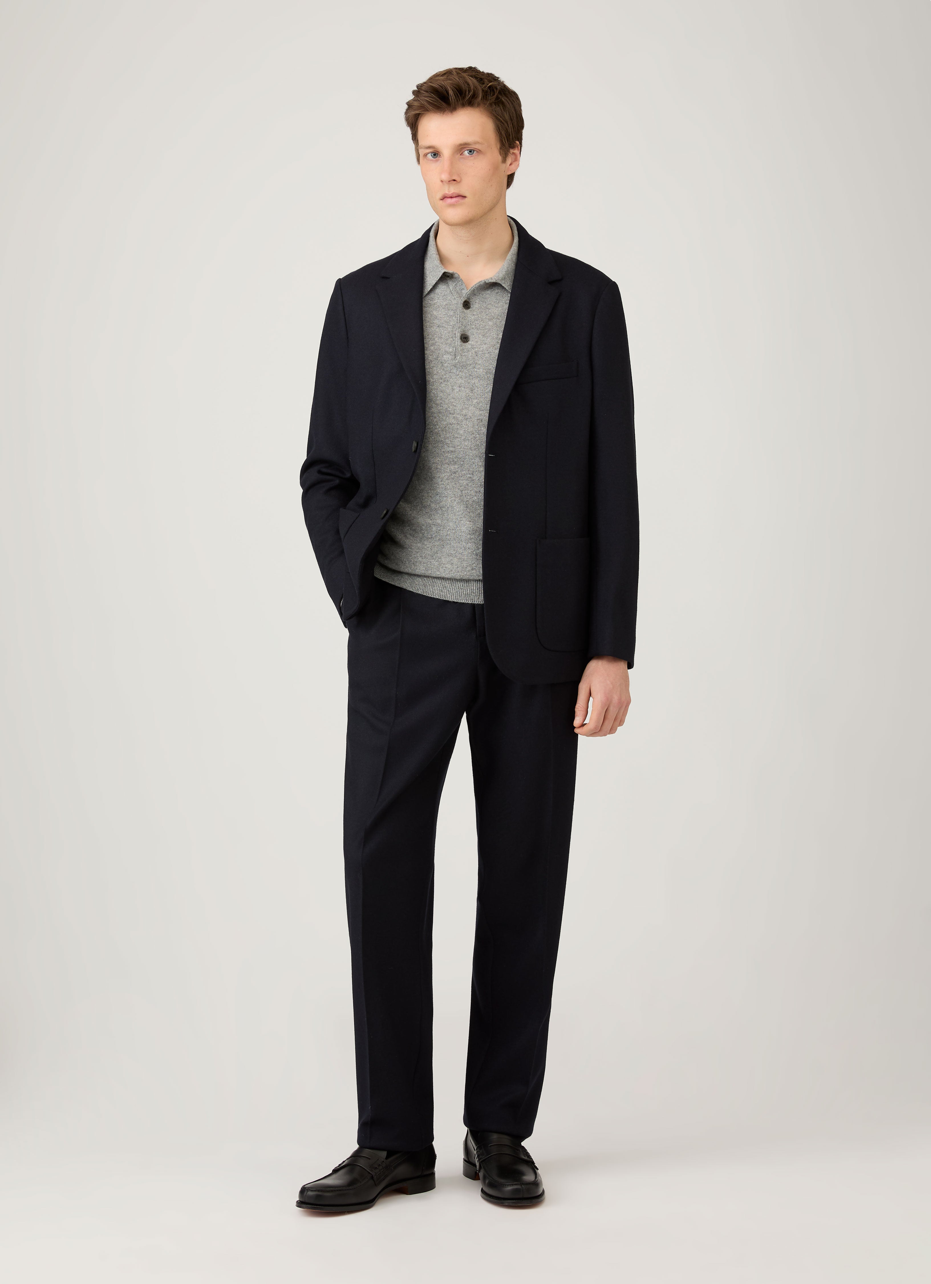 Men's Cashmere Knitted Polo Shirt in Grey Melange