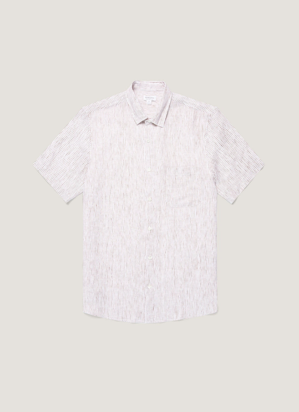 Men's Short Sleeve Linen Shirt in White/Dark Chocolate