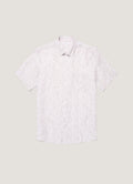 Men's Short Sleeve Linen Shirt in White/Dark Chocolate