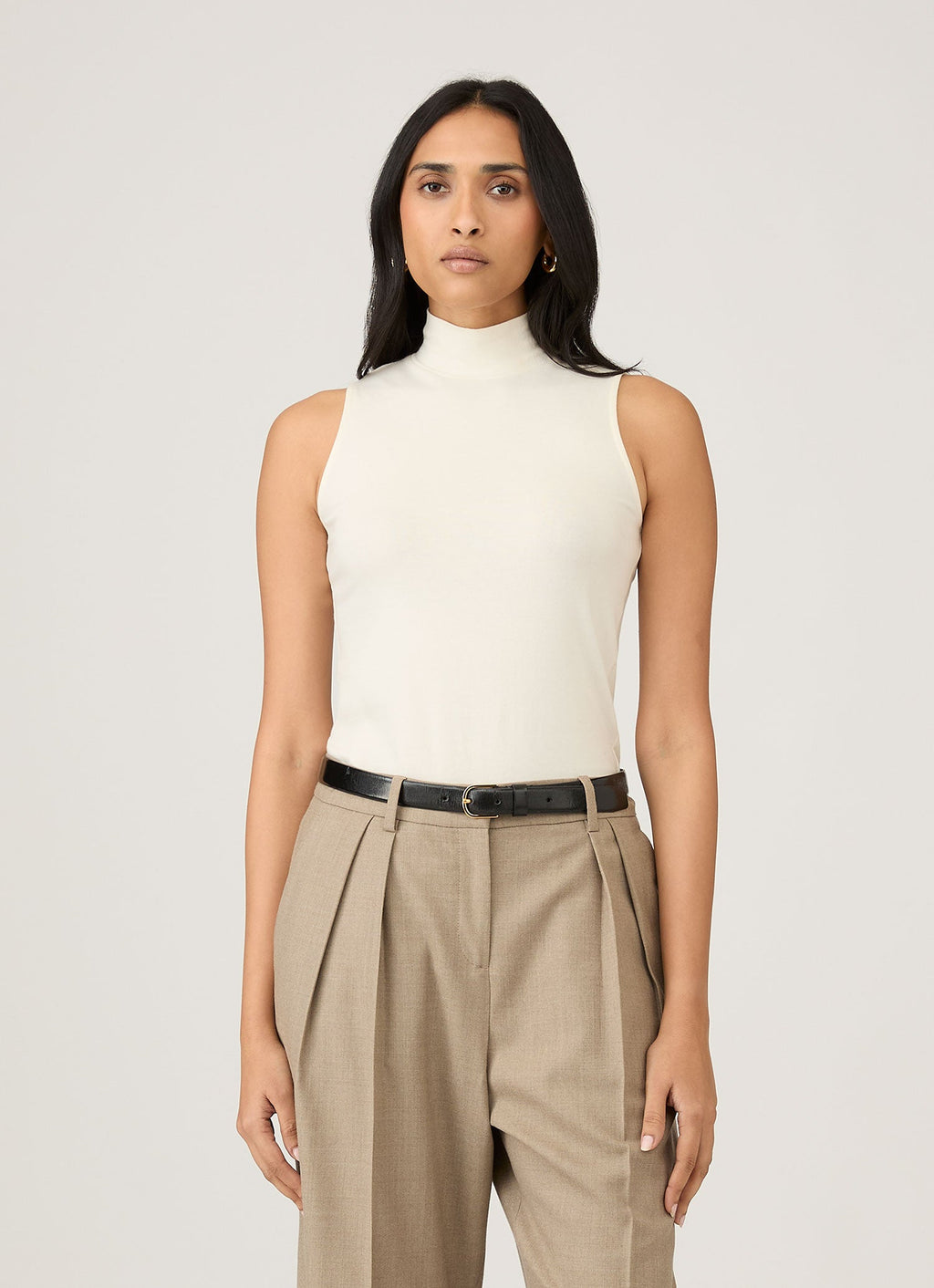 Women's Sleeveless High Neck Top in Ecru