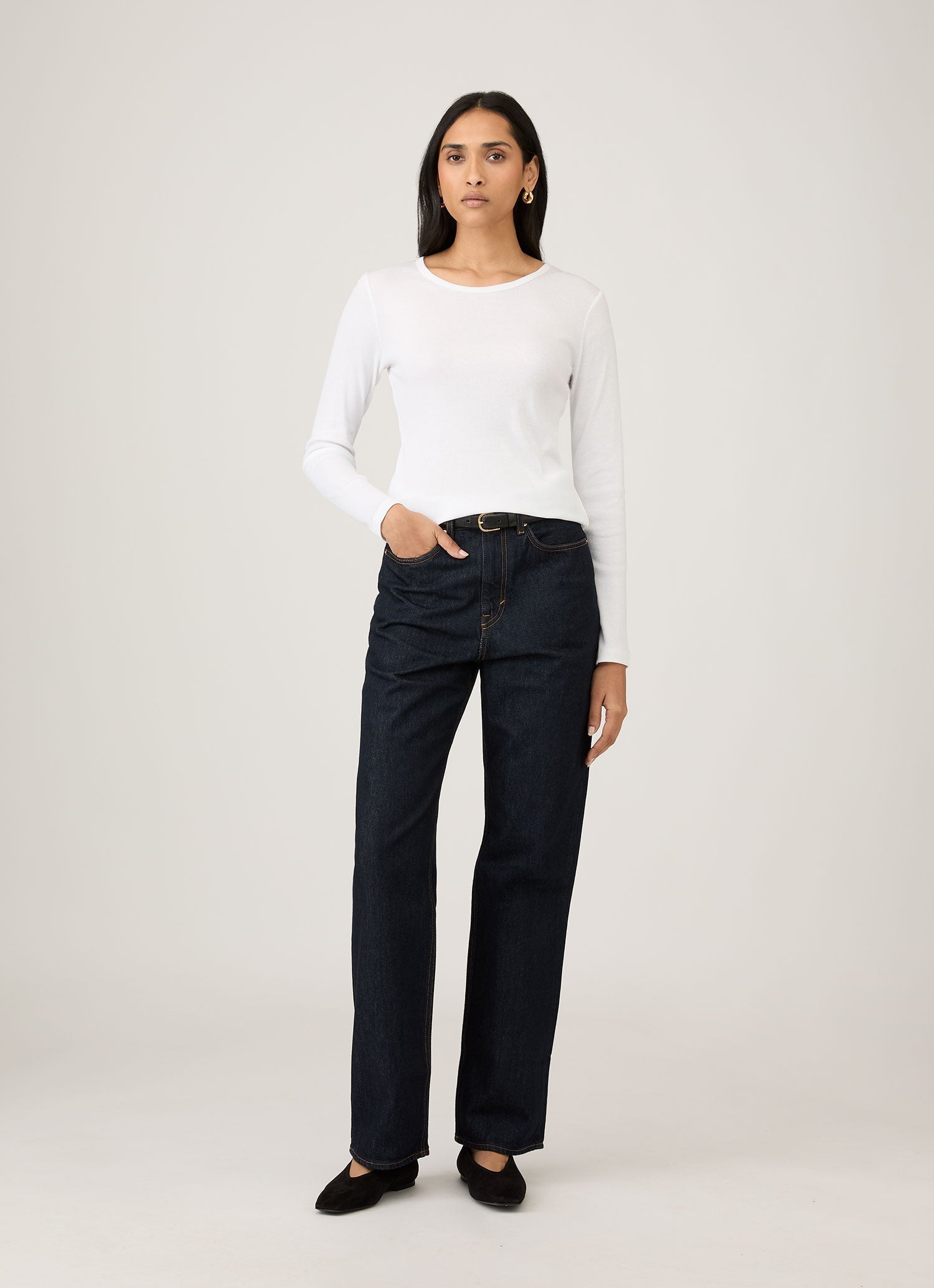 Women's Ribbed Long Sleeve T-shirt in White